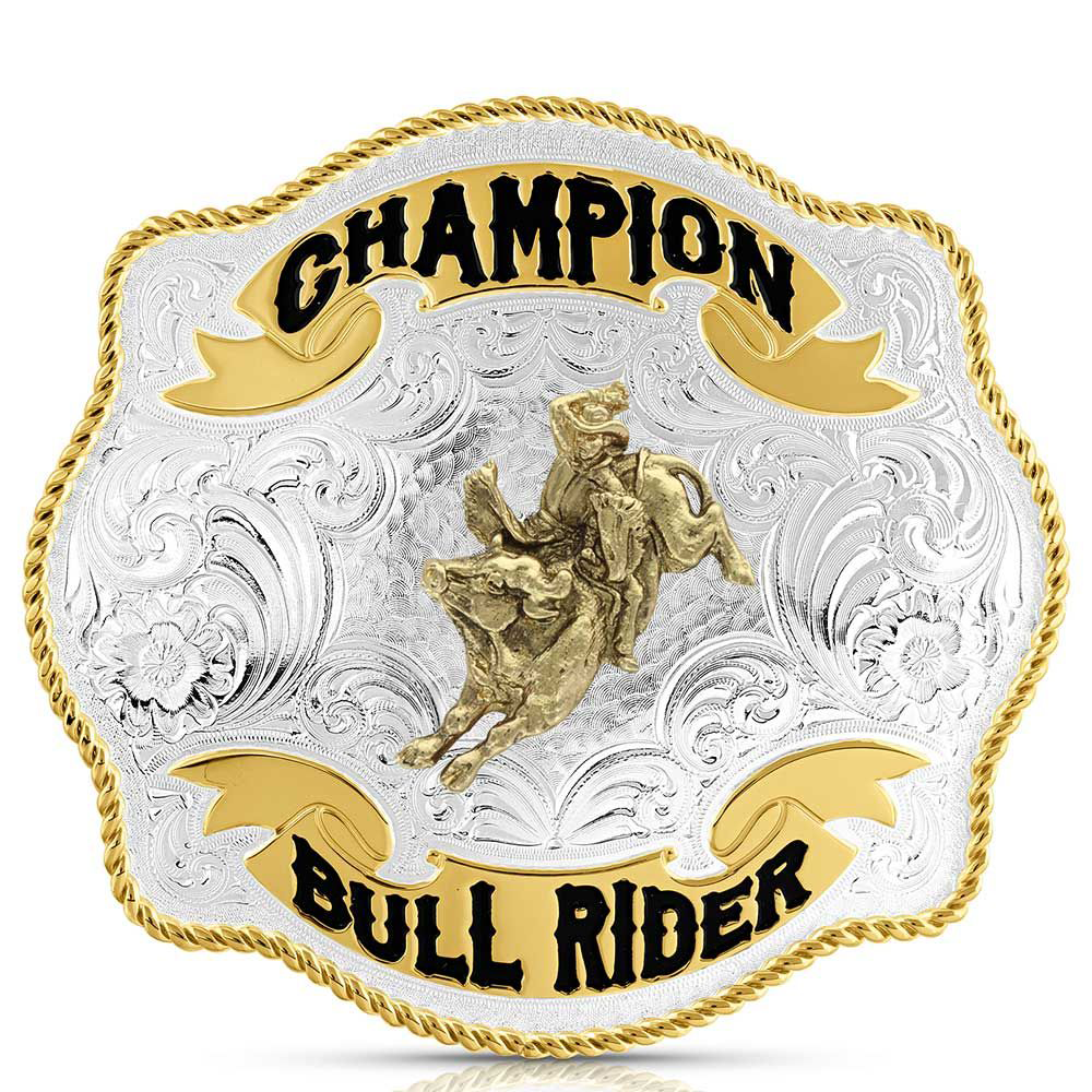 Image of Montana Silversmiths Scalloped Champion Bull Riding Belt Buckle