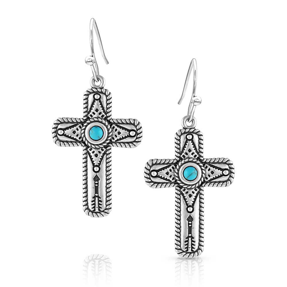 Image of Montana Silversmiths Faith on Point Turquoise Cross Hook Earrings