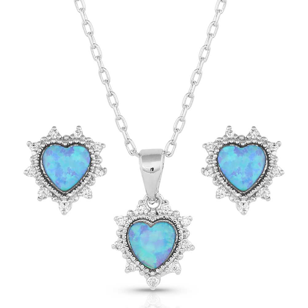 Image of Montana Silversmiths Royal Heart Opal Necklace and Earrings Jewelry Set