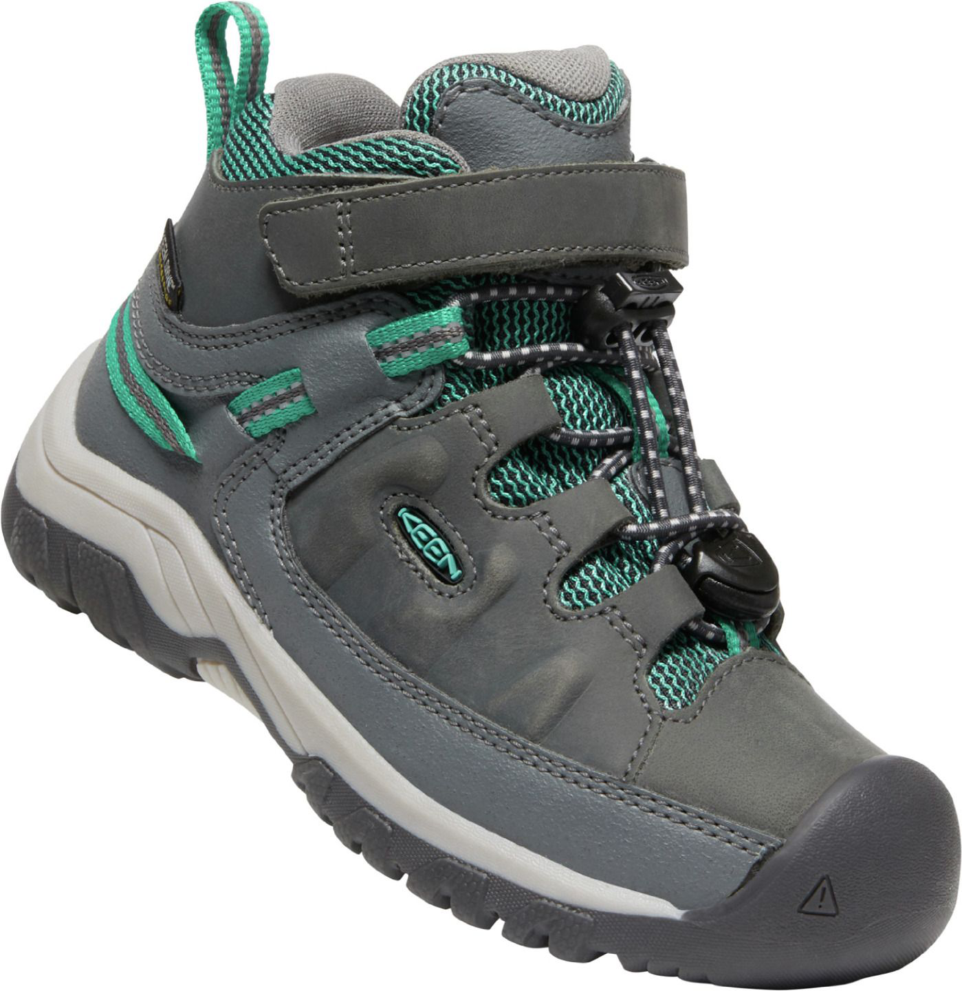 Image of KEEN Targhee Mid Waterproof Hiking Boots with Hook-and-Loop Strap for Kids - Steel Grey/Porcelain - 8 Kids