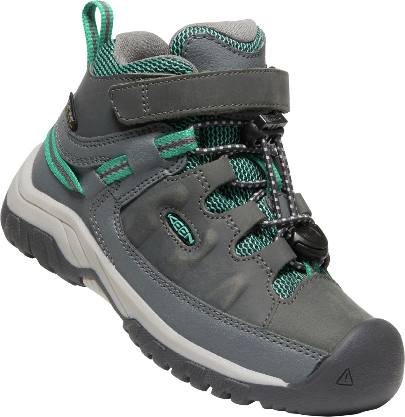 KEEN Targhee Mid Waterproof Hiking Boots with Hook-and-Loop Strap for Kids - Steel Grey/Porcelain - 13 Kids