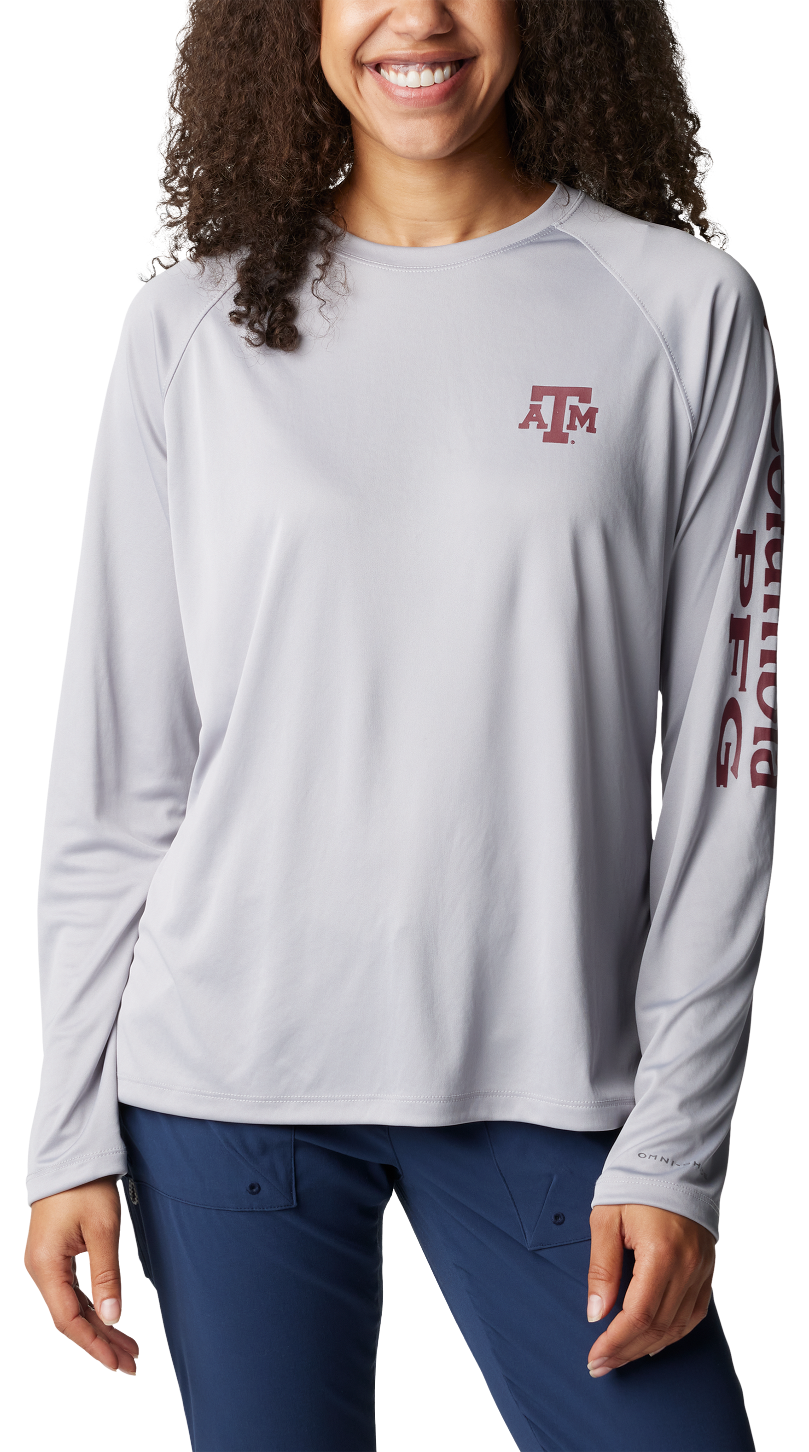 Image of Columbia PFG Tidal Tee Collegiate Long-Sleeve Shirt for Ladies - Texas A&M Univ/Columbia Gray - L