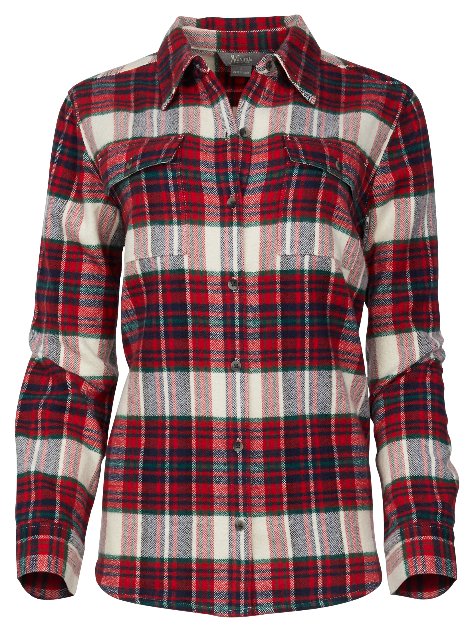 Image of Natural Reflections Brushed Long-Sleeve Flannel Shirt - Egret Plaid - XL