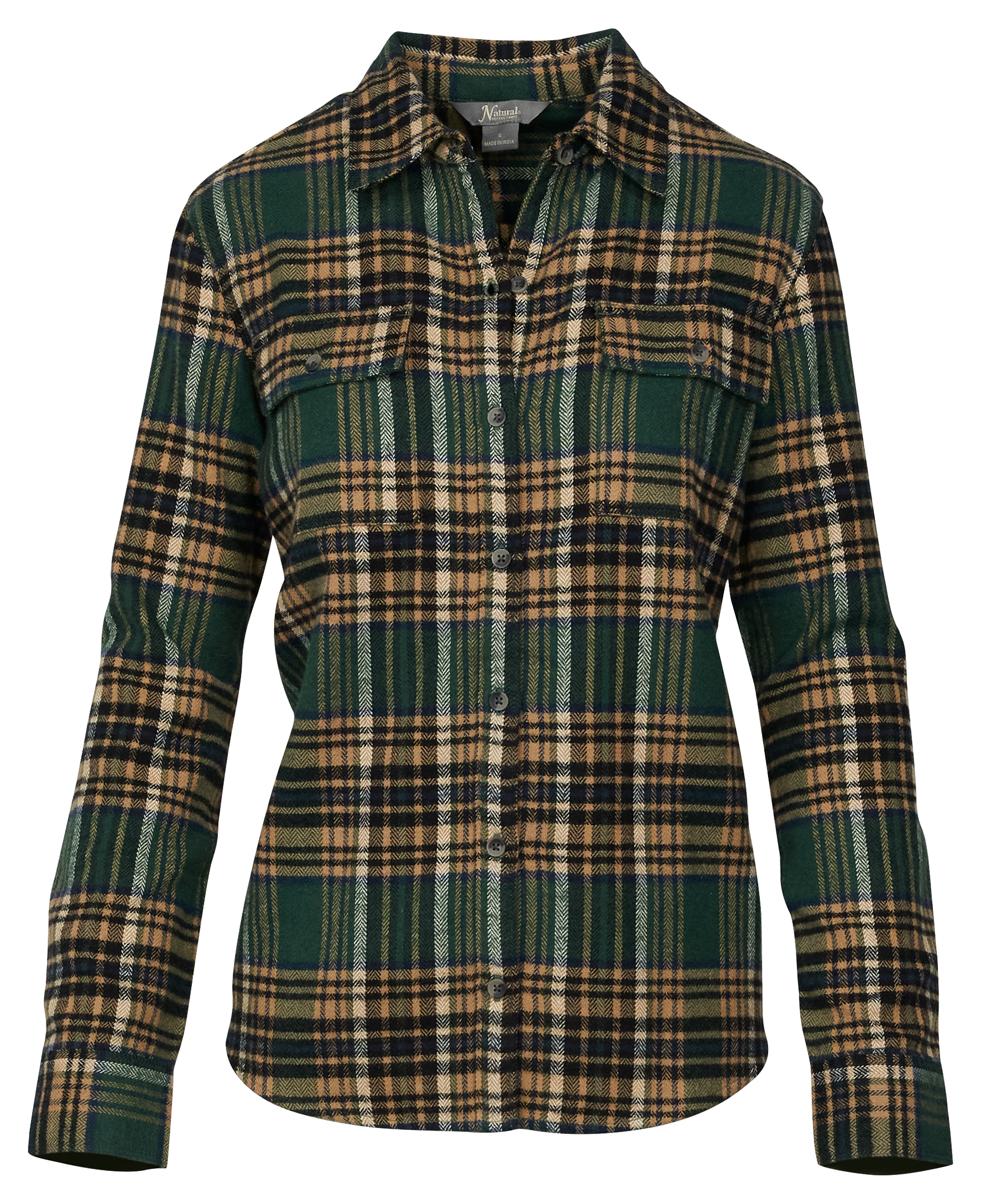 Image of Natural Reflections Brushed Long-Sleeve Flannel Shirt - Evergreen Plaid