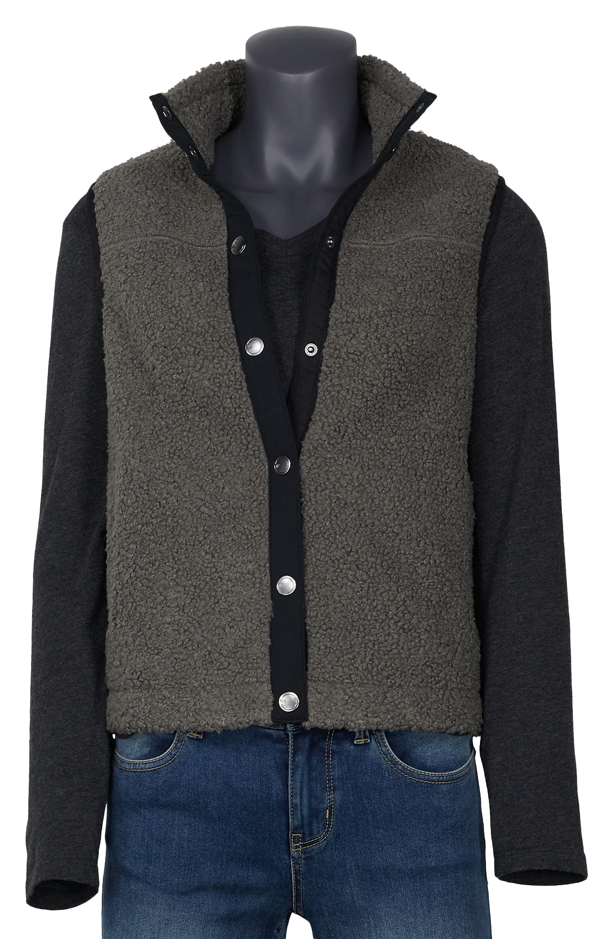 Image of Natural Reflections Snap-Front Sherpa Vest - Gunmetal