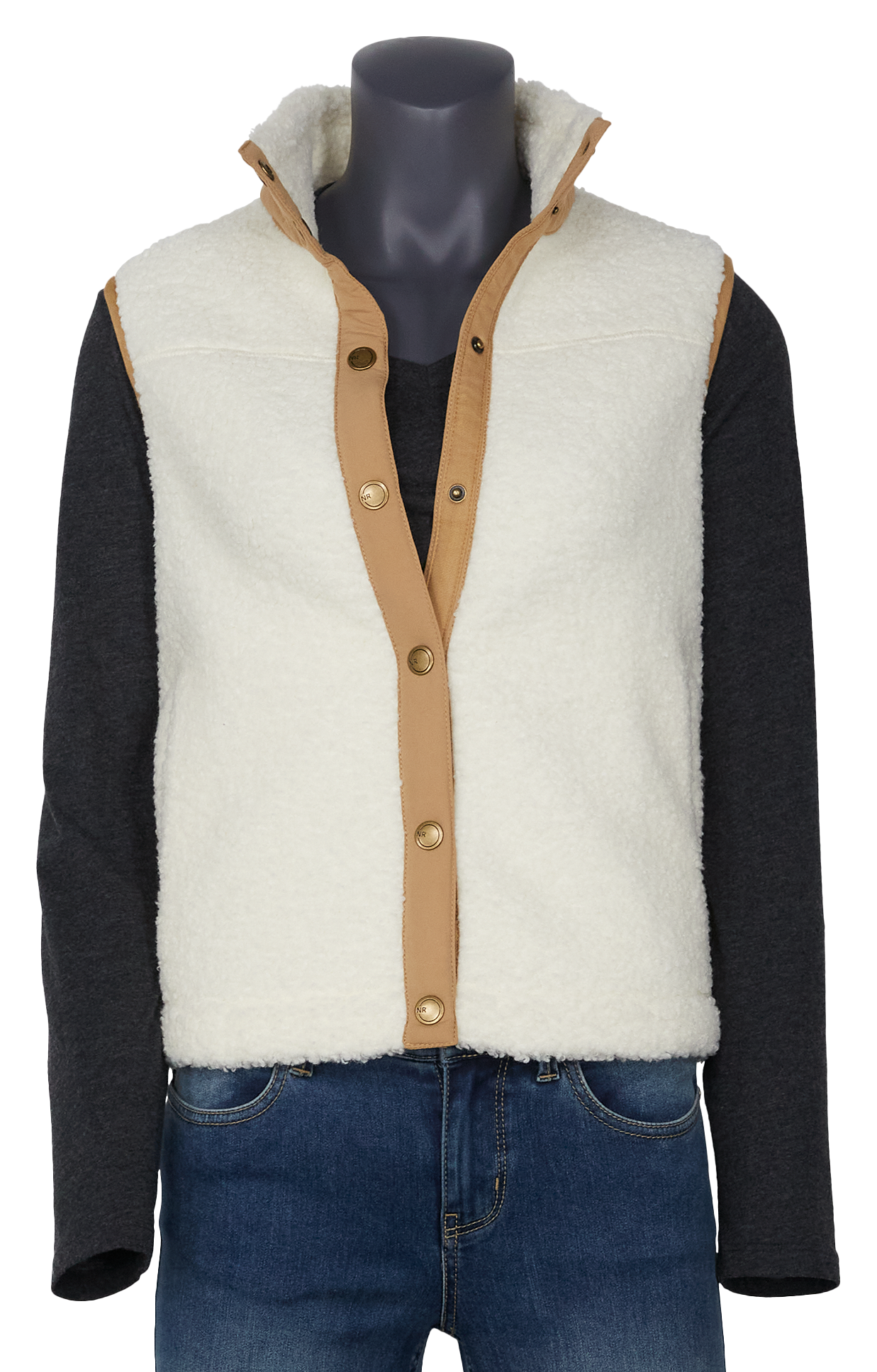 Image of Natural Reflections Snap-Front Sherpa Vest - Egret