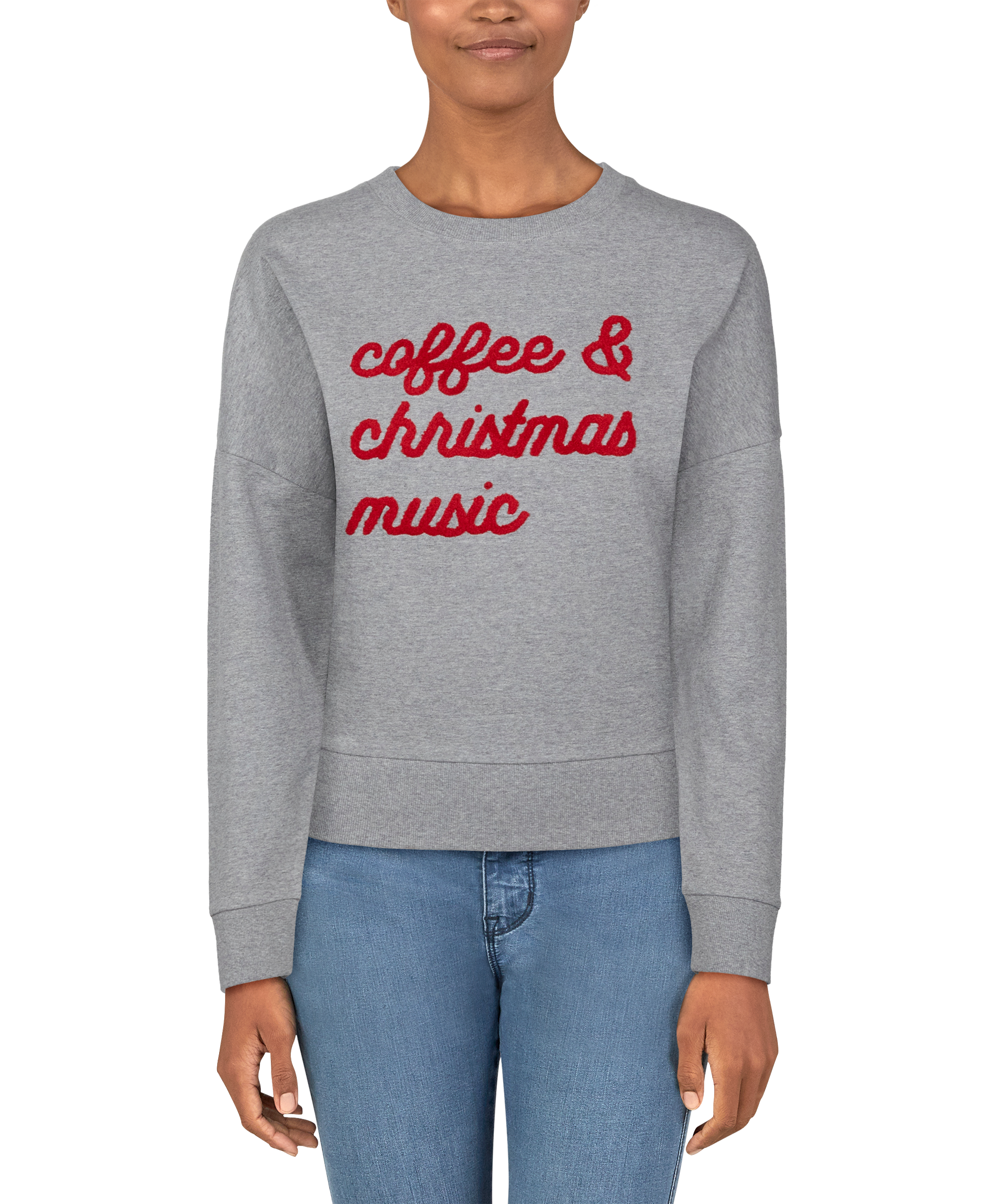 NATURAL REFLECTIONS Coffee and Christmas Music Long-Sleeve Sweatshirt for Ladies