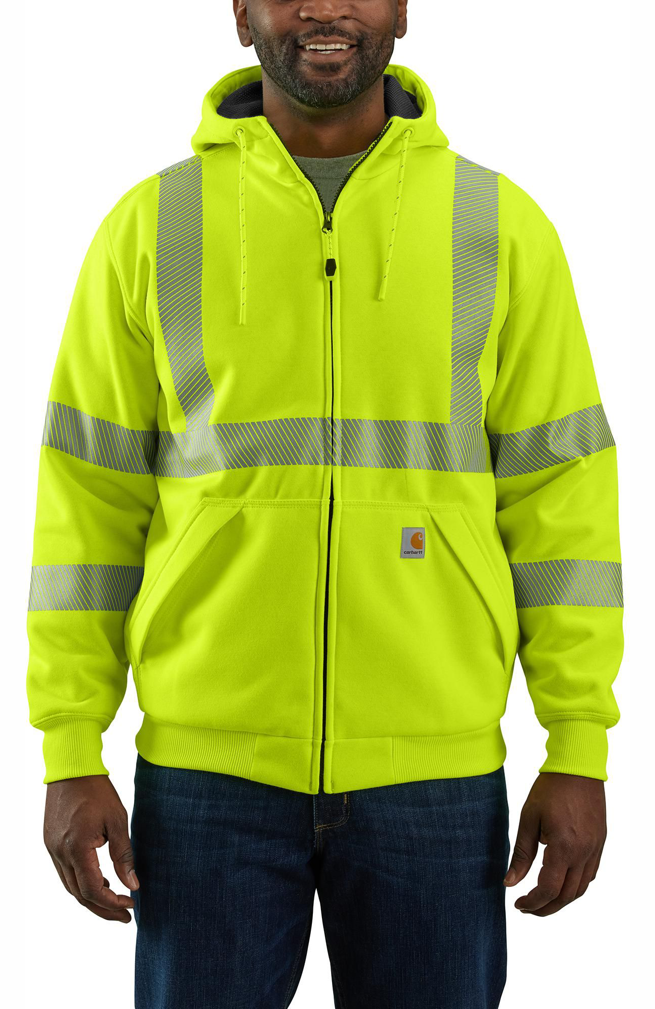 Image of Carhartt Rain Defender High-Visibility Midweight Thermal-Lined Class 3 Long-Sleeve Sweatshirt for Men - Brite Lime - 2XL