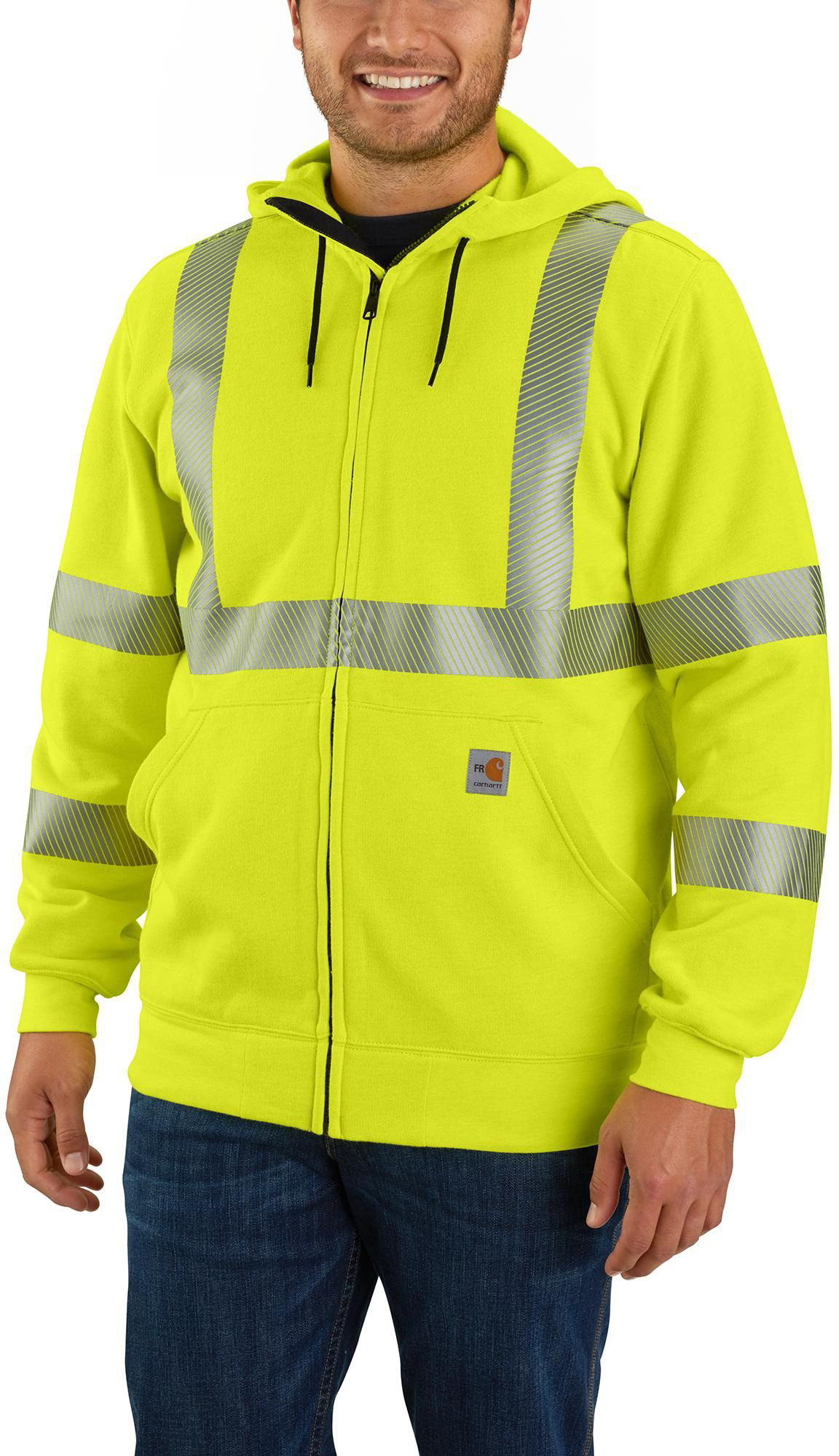 Image of Carhartt Flame Resistant High-Visibility Force Loose Fit Midweight Full-Zip Class-3 Sweatshirt for Men - Brite Lime - LT