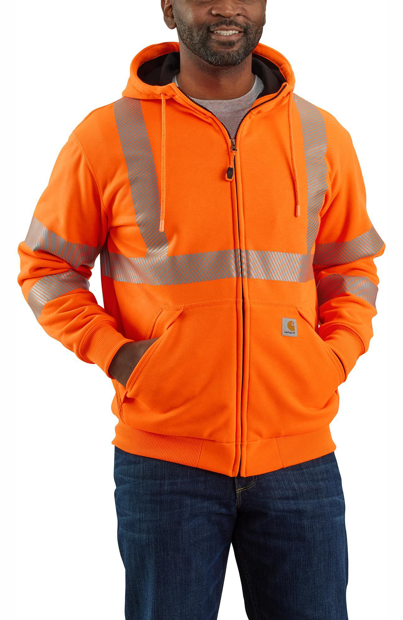 Image of Carhartt Rain Defender High-Visibility Midweight Thermal-Lined Class 3 Long-Sleeve Sweatshirt for Men - Brite Orange - XLT