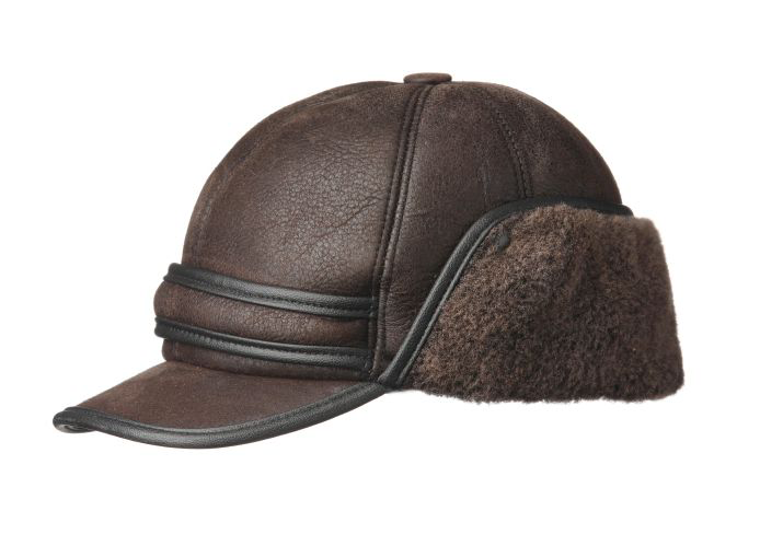 Image of Crown Cap Renfrew 8-Panel Double-Faced Shearling Hat with Visor - Brown - Medium