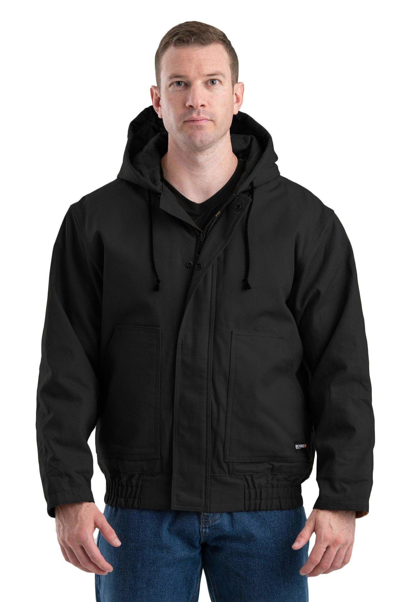 Image of Berne Flame-Resistant Duck Hooded Jacket for Men - Black - 3XLT