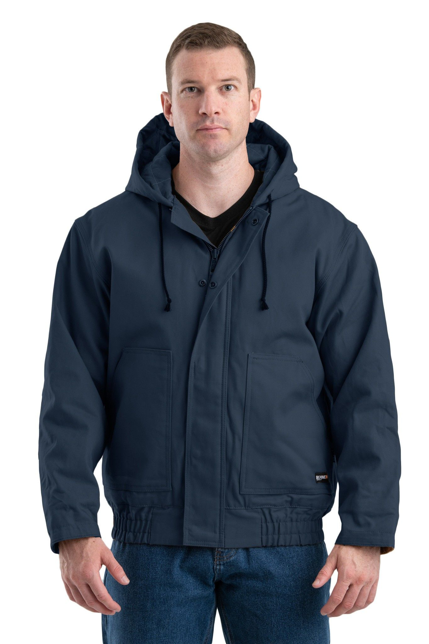 Image of Berne Flame-Resistant Duck Hooded Jacket for Men - Navy