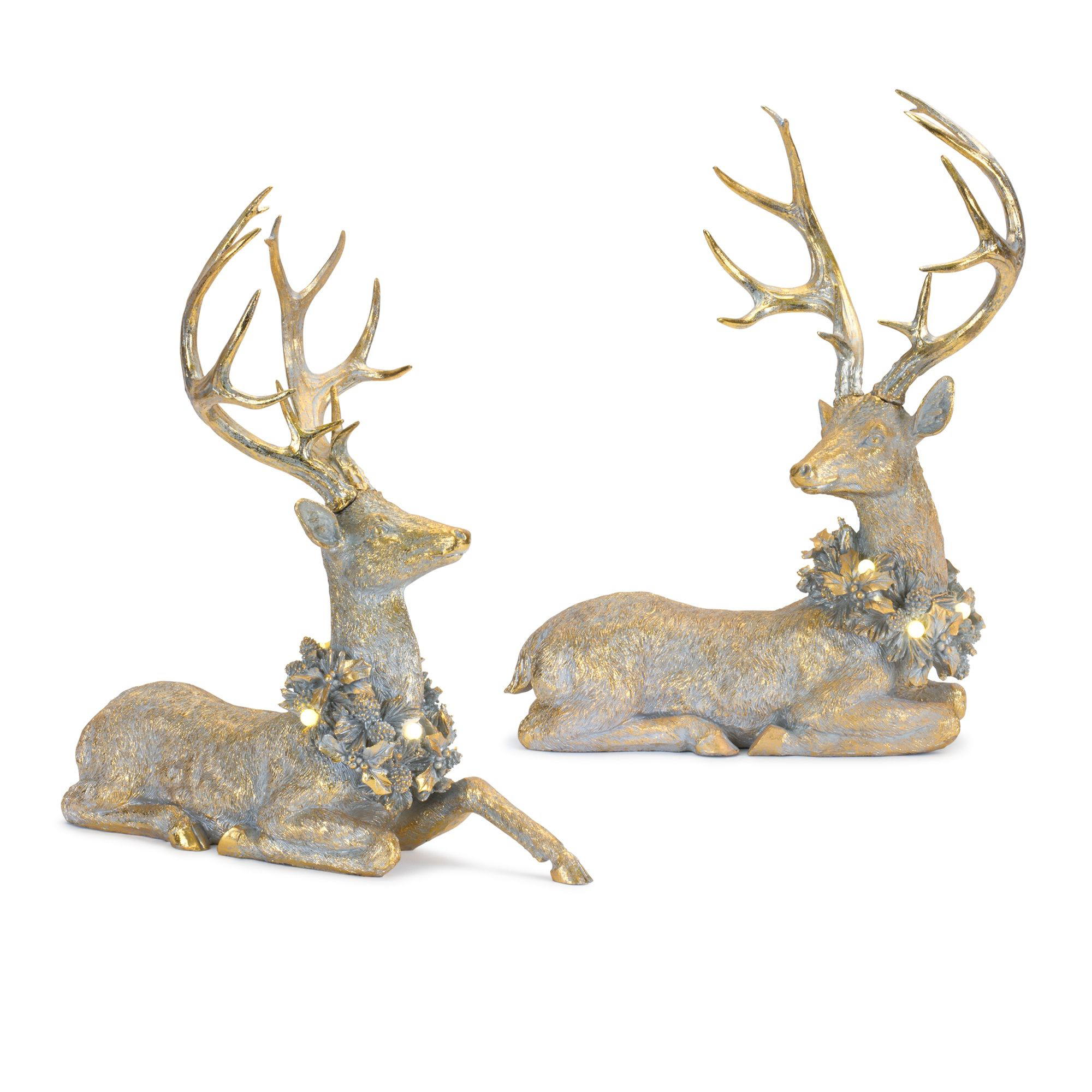 Image of Melrose International Lounging Deer Figurines with LED Light Set of 2