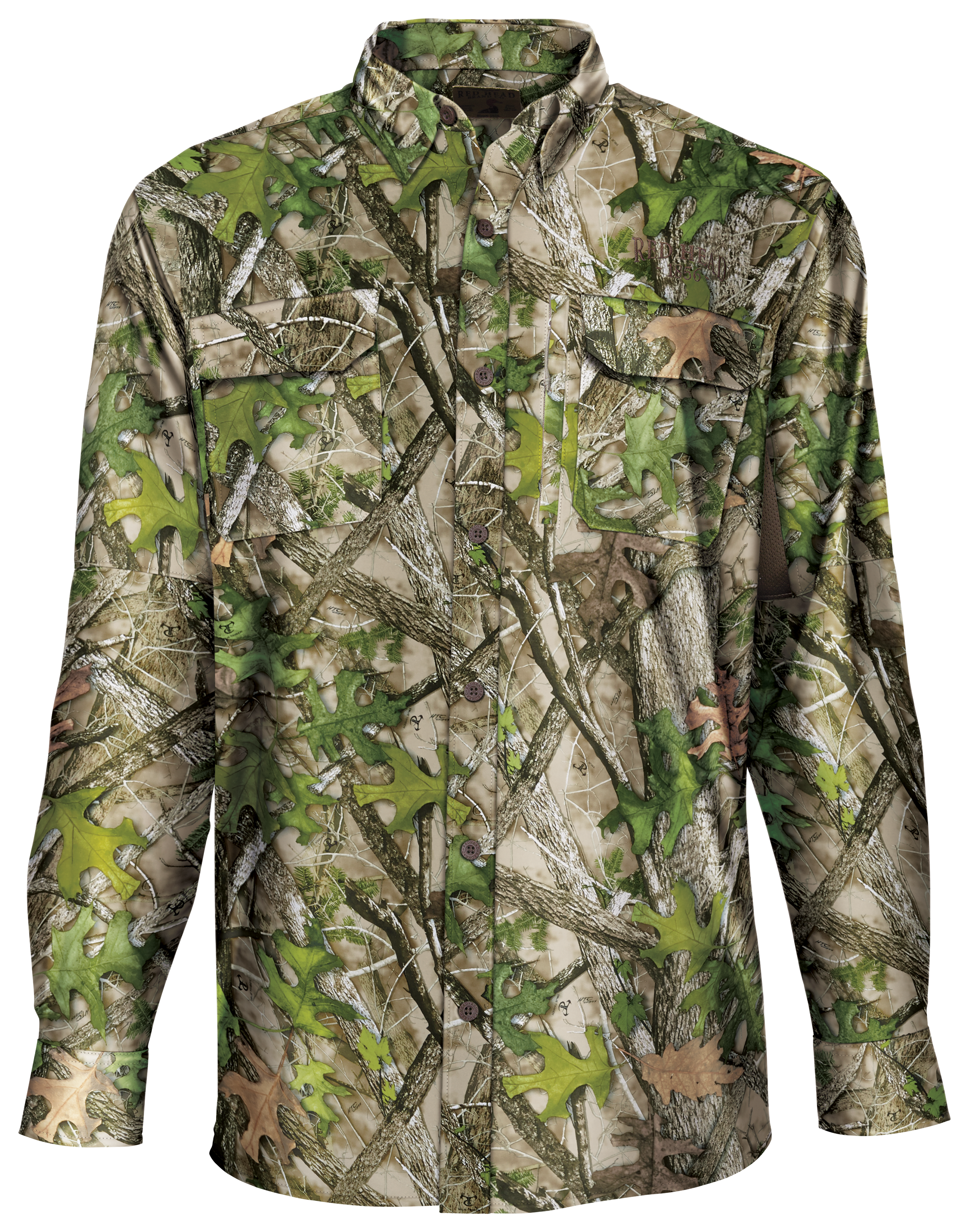Image of RedHead Tec-Lite Woven Long-Sleeve Button-Down Shirt with Insect Shield for Men - TrueTimber HTC Green