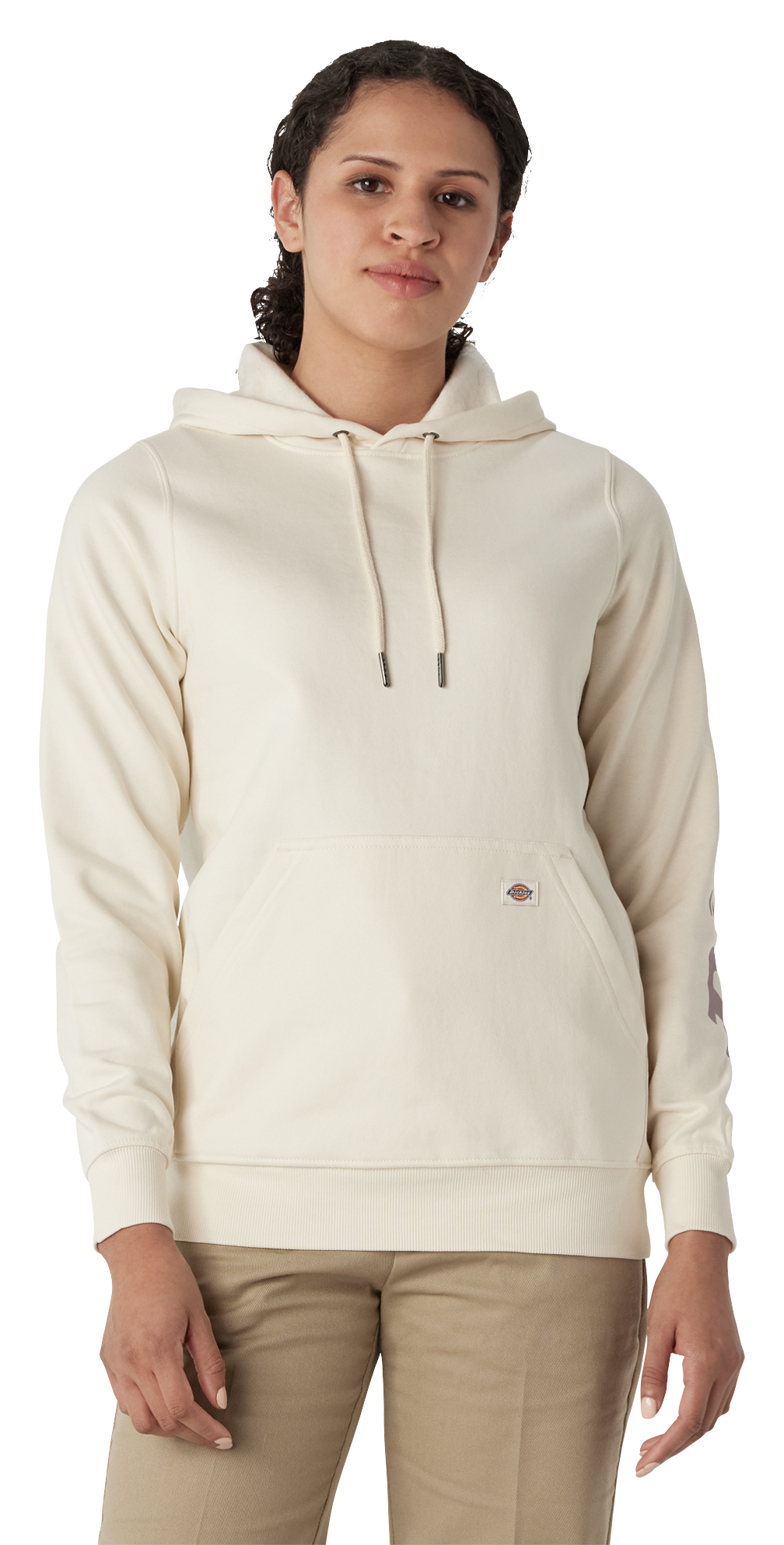 Image of Dickies Logo Sleeve Heavyweight Long-Sleeve Hoodie for Ladies - Antique White