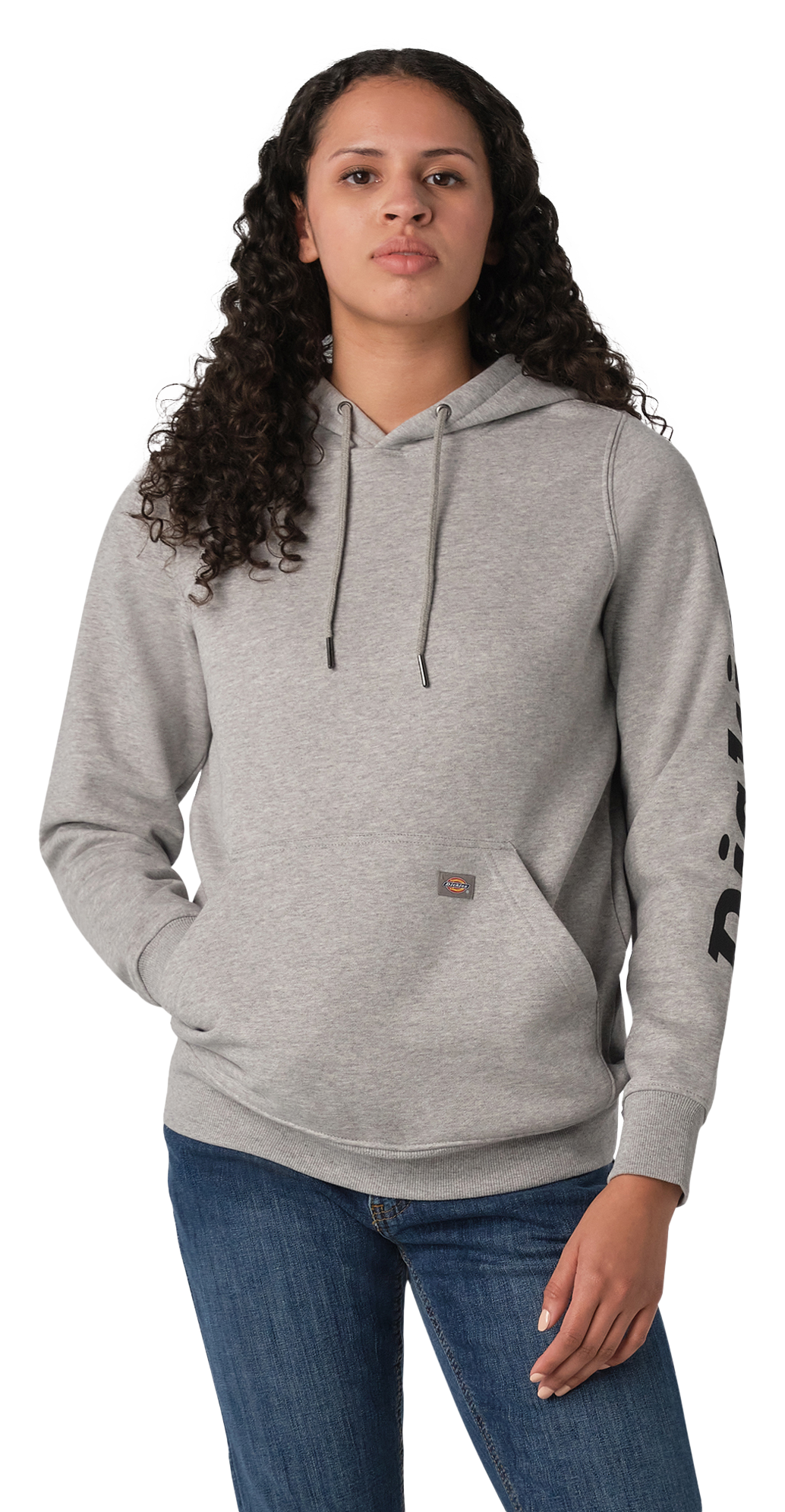 Image of Dickies Logo Sleeve Heavyweight Long-Sleeve Hoodie for Ladies - Heather Gray