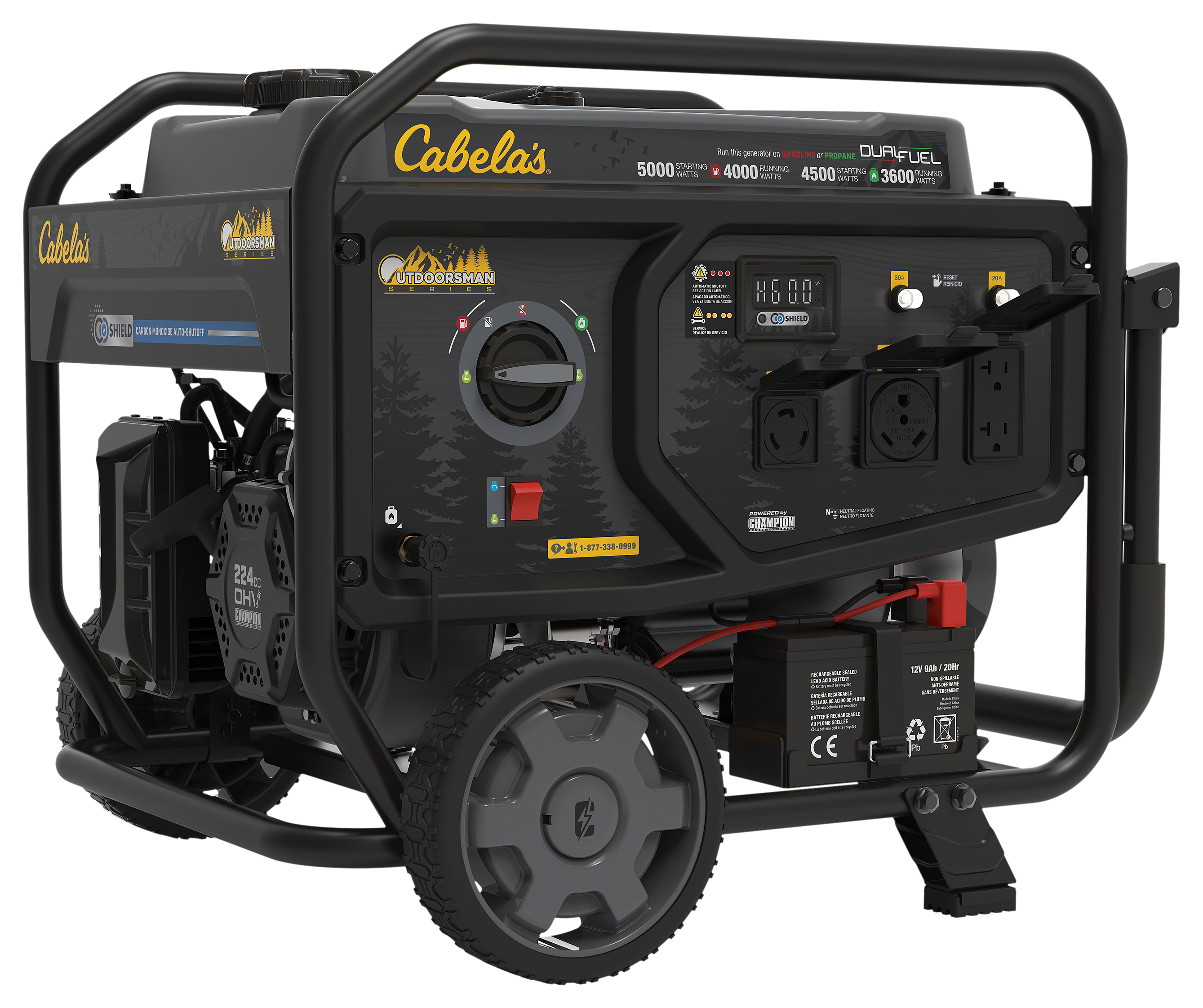 Cabela's Outdoorsman Series 5,000W/4,000W RV-Ready Dual-Fuel Portable Generator with Electric Start and CO Shield
