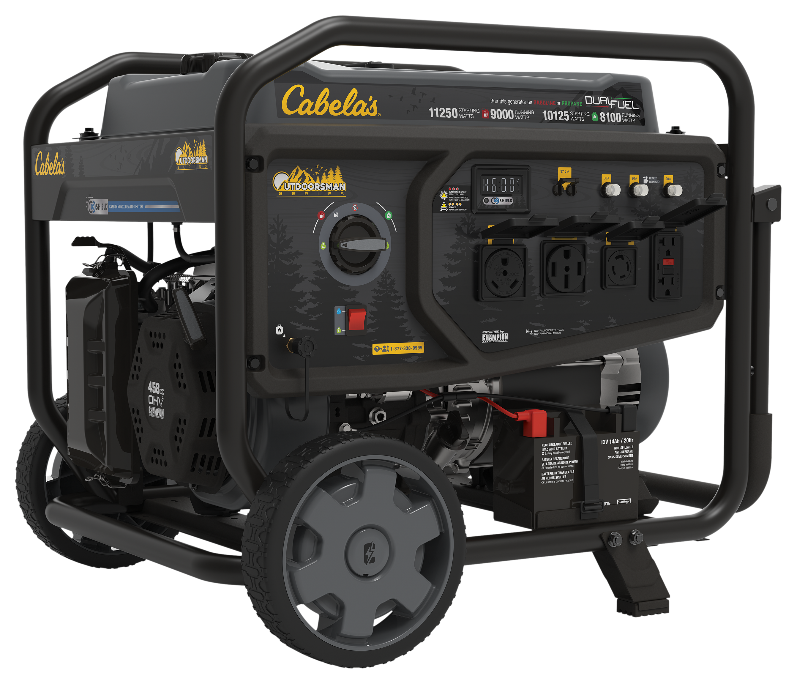 Cabela's Outdoorsman Series 11,250W/9,000W RV-Ready Dual-Fuel Portable Generator with Electric Start and CO Shield