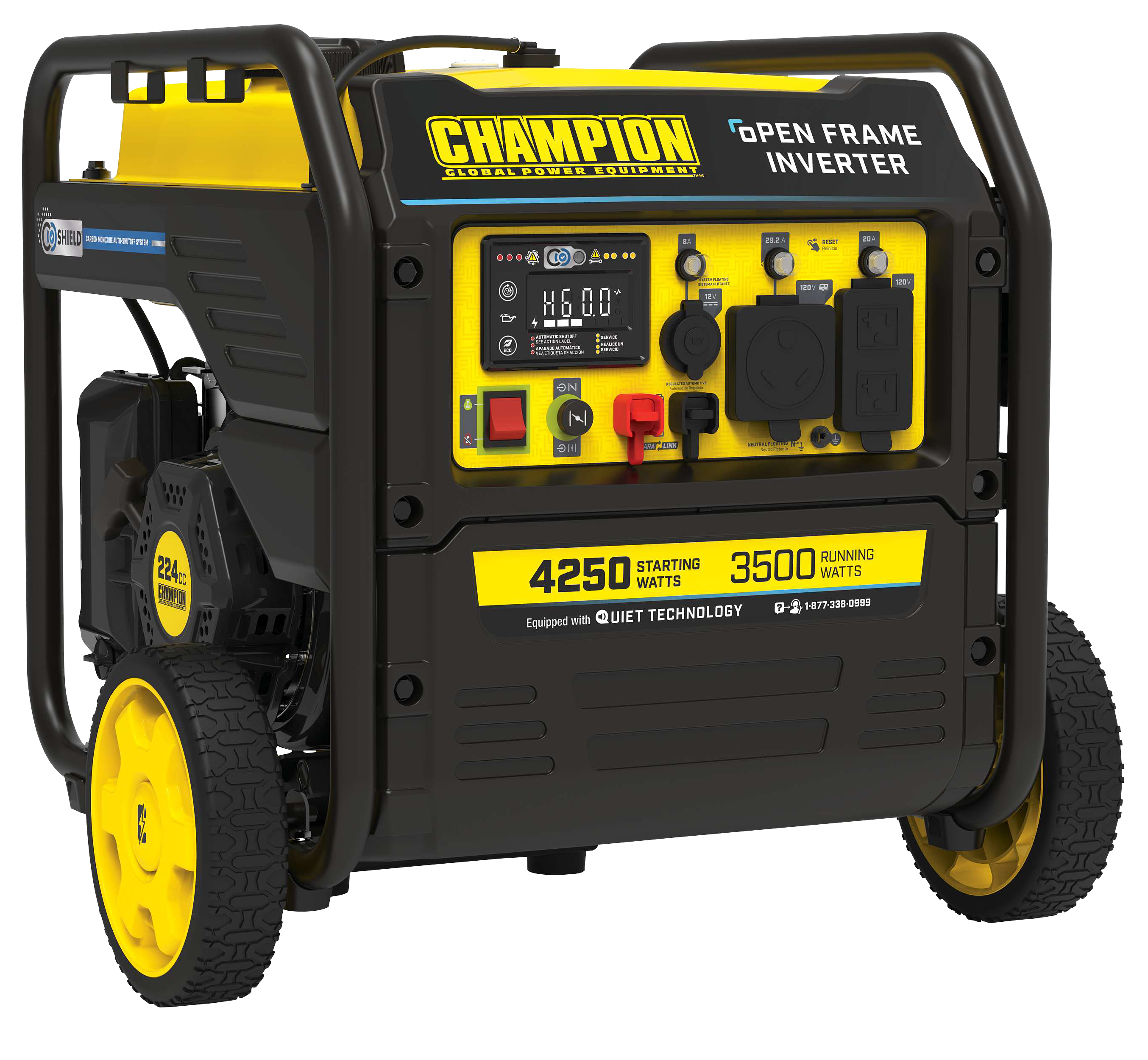 CHAMPION Power Equipment 4,250W/3,500W RV-Ready Open Frame Inverter Generator with Quiet Technology and CO Shield