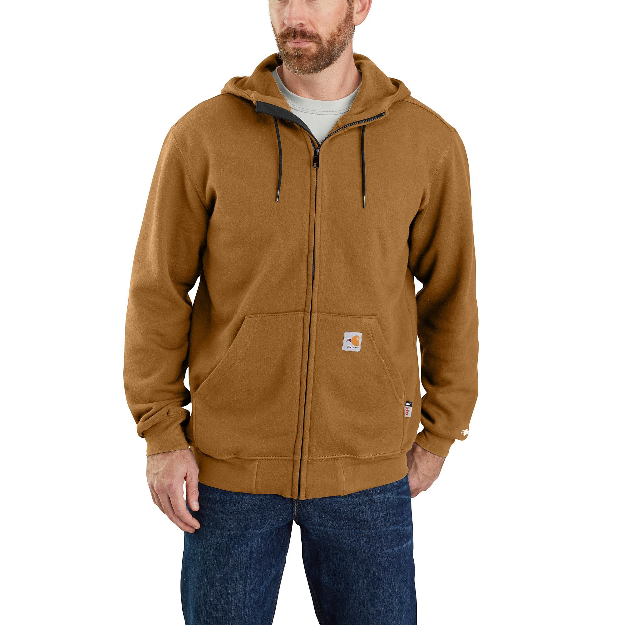 Image of Carhartt Flame-Resistant Force Original Fit Midweight Hooded Long-Sleeve Sweatshirt for Men - Carhartt Brown - 3XLT
