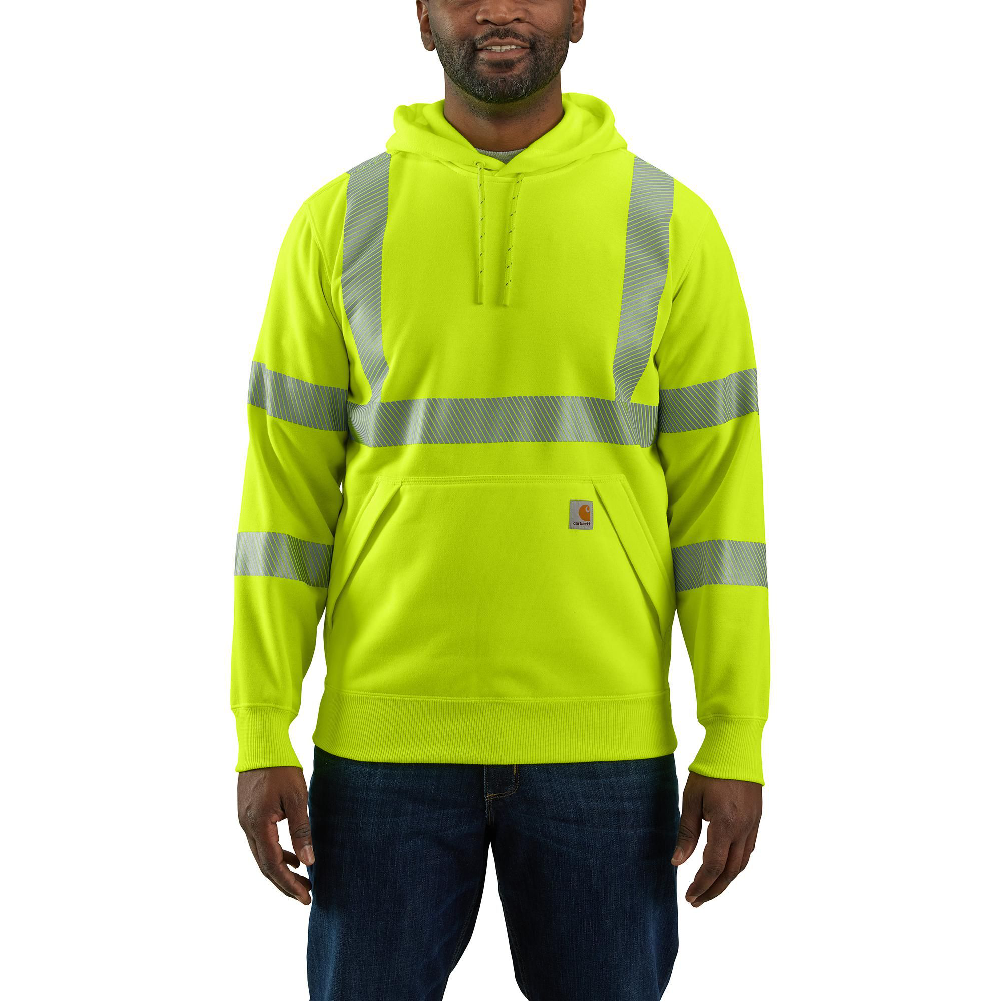 Image of Carhartt High-Visibility Rain Defender Loose-Fit Midweight Class 3 Sweatshirt for Men - Brite Lime - 3XLT