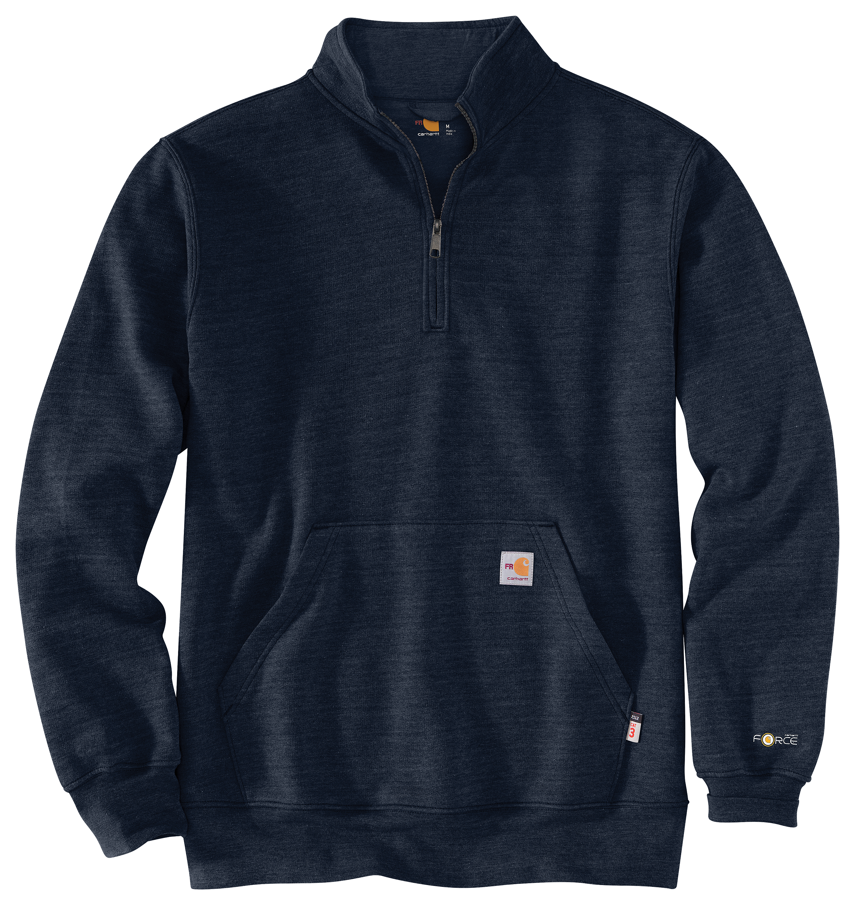 Image of Carhartt Force Flame Resistant Loose-Fit Midweight Quarter-Zip Long-Sleeve Sweatshirt for Men - Navy - 3XL