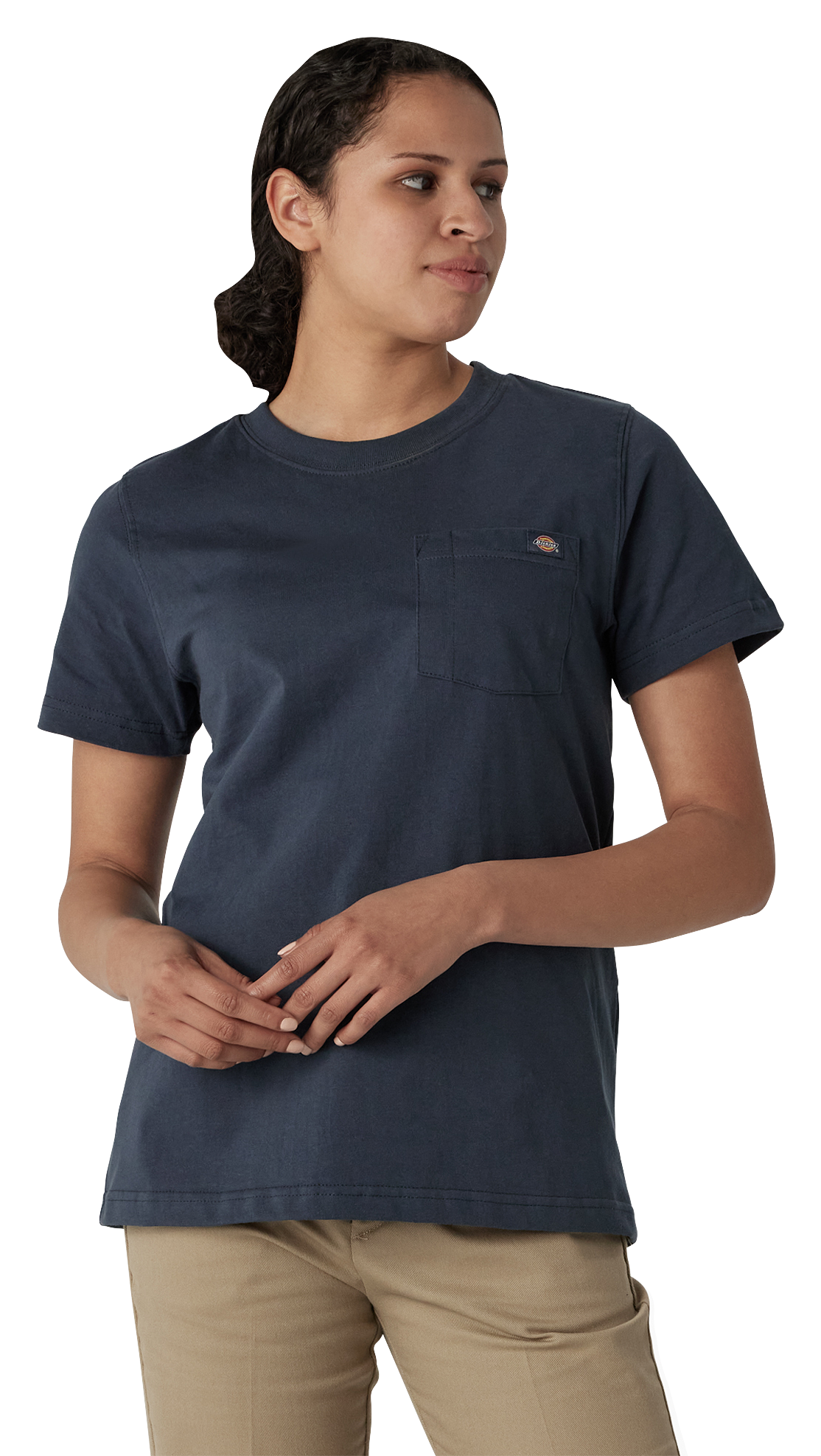 Image of Dickies Heavyweight Logo Pocket Short-Sleeve T-Shirt for Ladies - Airforce Blue - S