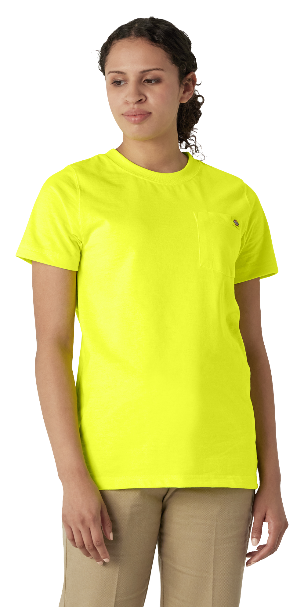 Image of Dickies Heavyweight Logo Pocket Short-Sleeve T-Shirt for Ladies - Bright Yellow