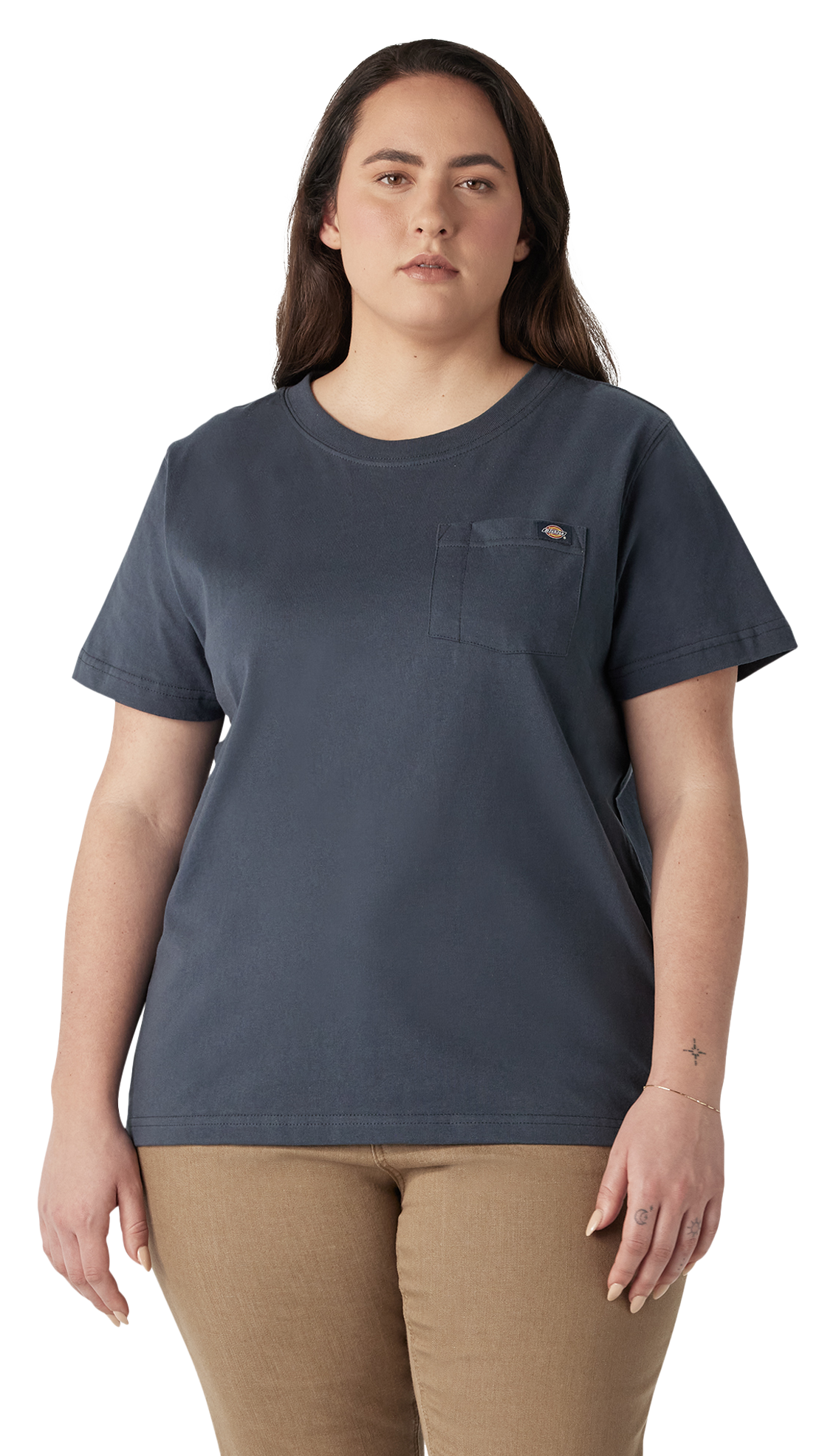 Image of Dickies Heavyweight Logo Pocket Short-Sleeve T-Shirt for Ladies - Airforce Blue - 3X