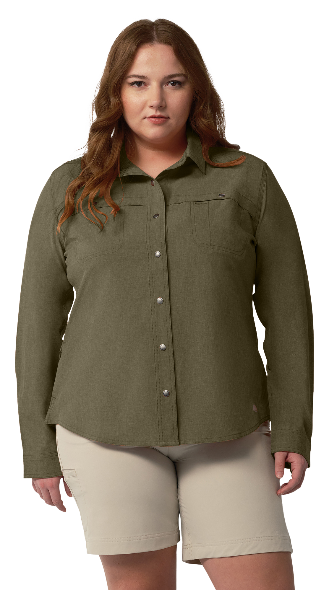 Image of Dickies Cooling Roll-Tab Long-Sleeve Work Shirt for Ladies - Military Green Single Dye Heather - 3X