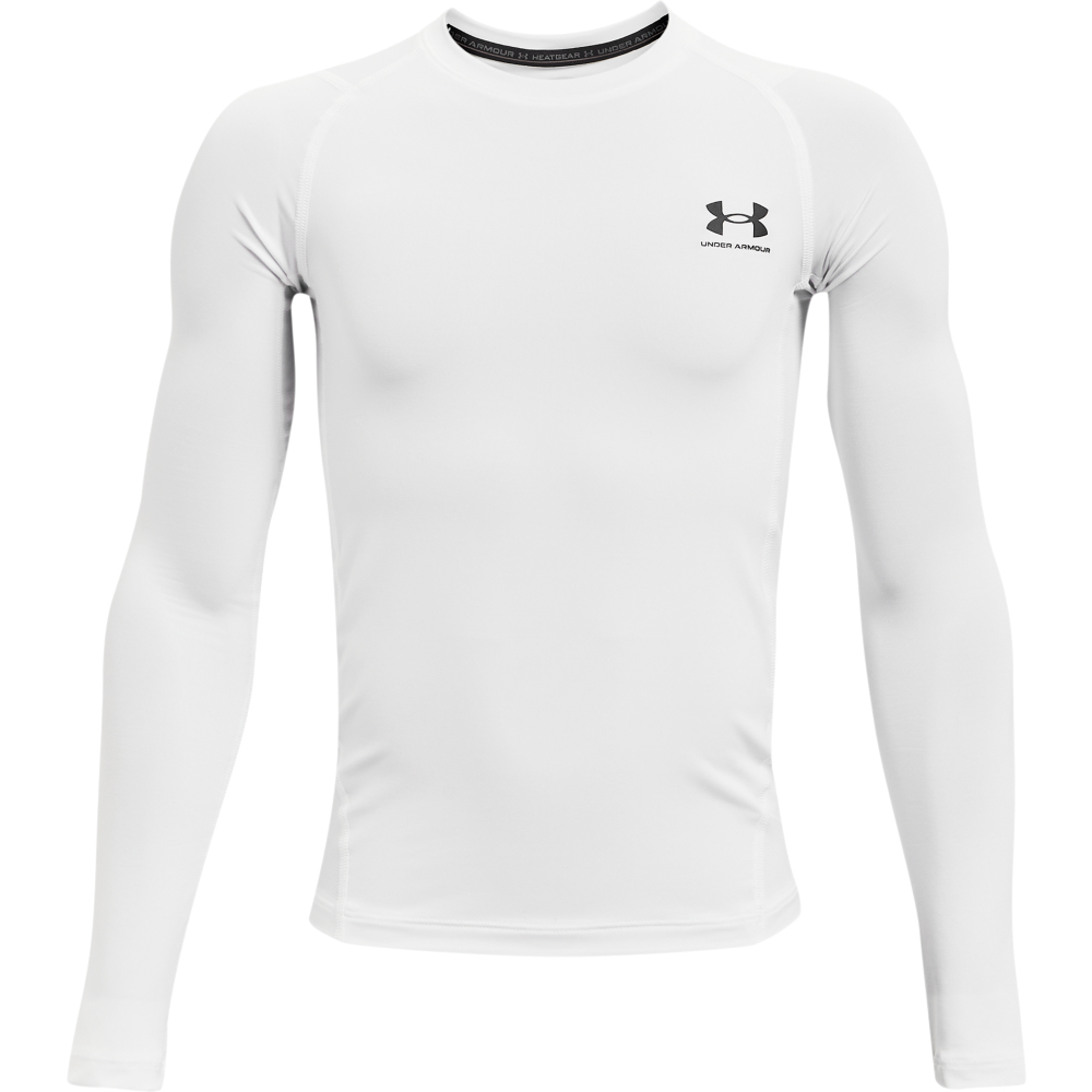 Image of Under Armour HeatGear Armour Long-Sleeve Base-Layer Shirt for Kids - White/Black - XS