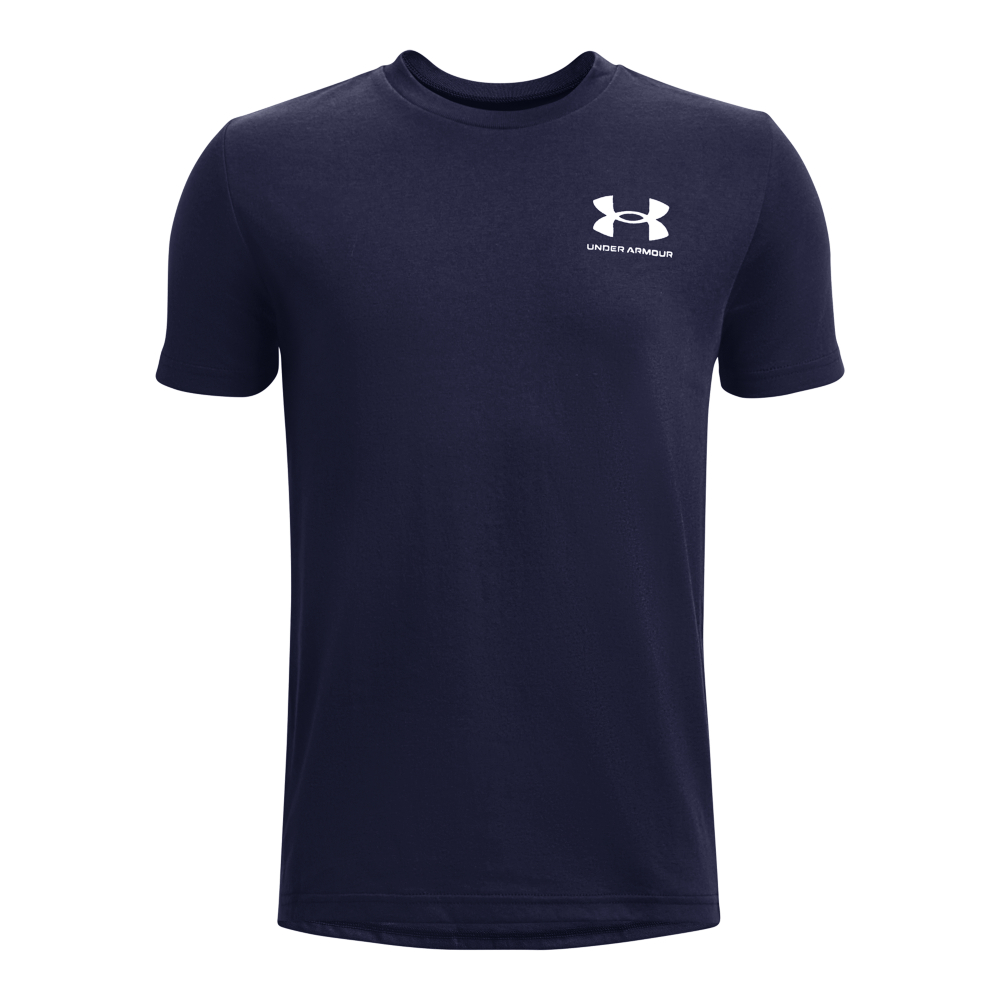 Image of Under Armour Sportstyle Left Chest Logo Short-Sleeve T-Shirt for Kids - Midnight Navy/Pitch Gray