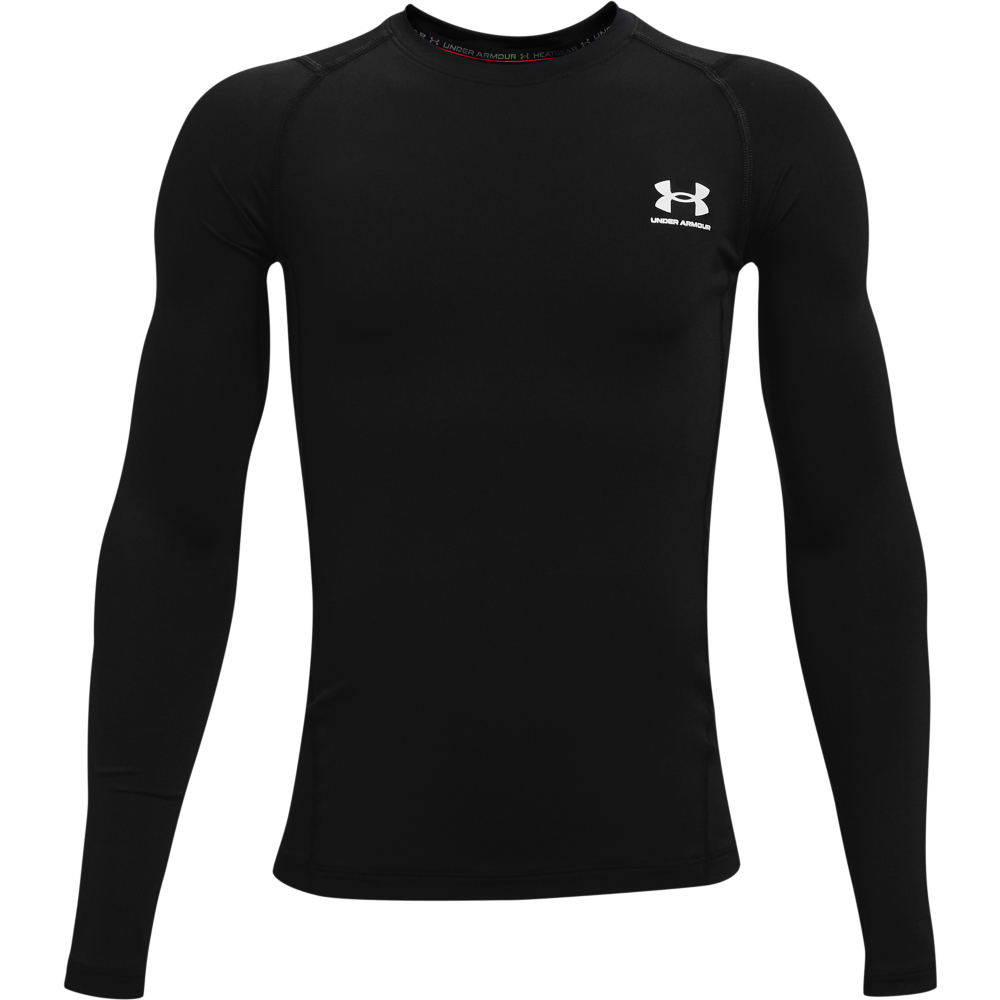 Image of Under Armour HeatGear Armour Long-Sleeve Base-Layer Shirt for Kids - Black/White - XS