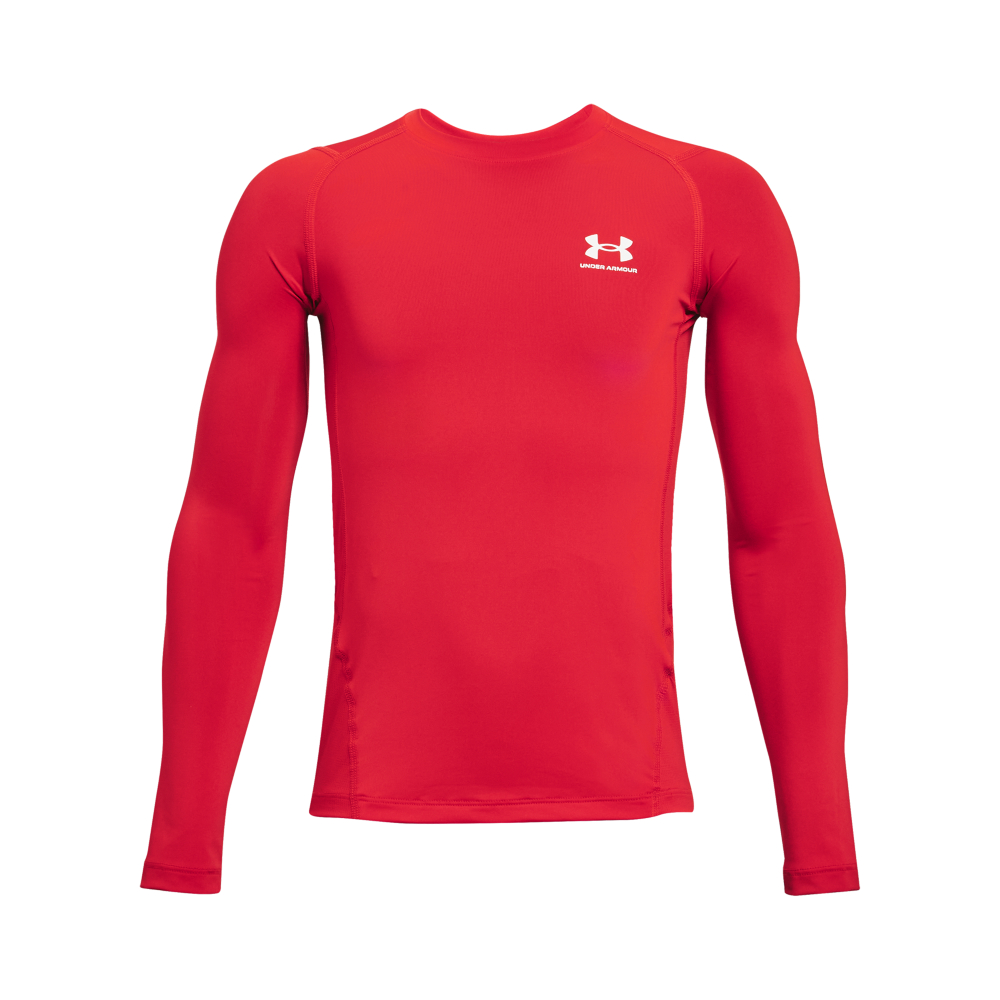 Image of Under Armour HeatGear Armour Long-Sleeve Base-Layer Shirt for Kids - Red/White - XS