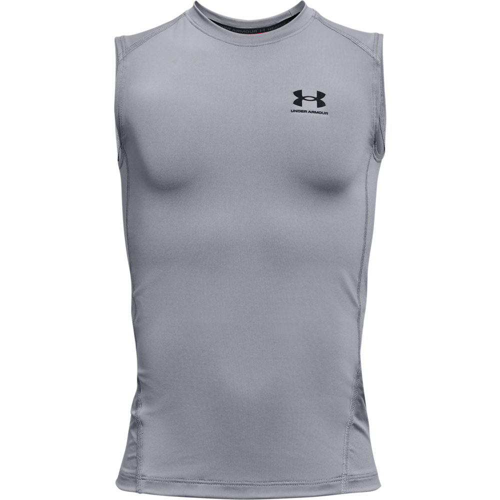 Image of Under Armour HeatGear Armour Sleeveless Base-Layer Top for Kids - Steel/Black - XS