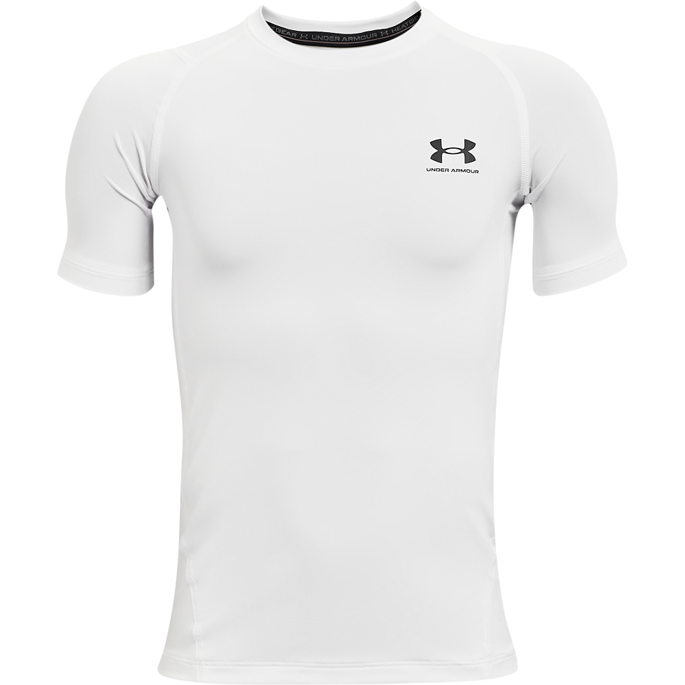 Image of Under Armour HeatGear Armour Short-Sleeve Base-Layer Shirt for Kids - White/Black - XS