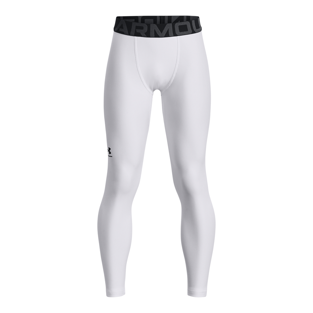 Image of Under Armour HeatGear Armour Baselayer Leggings for Kids - White/Black - L