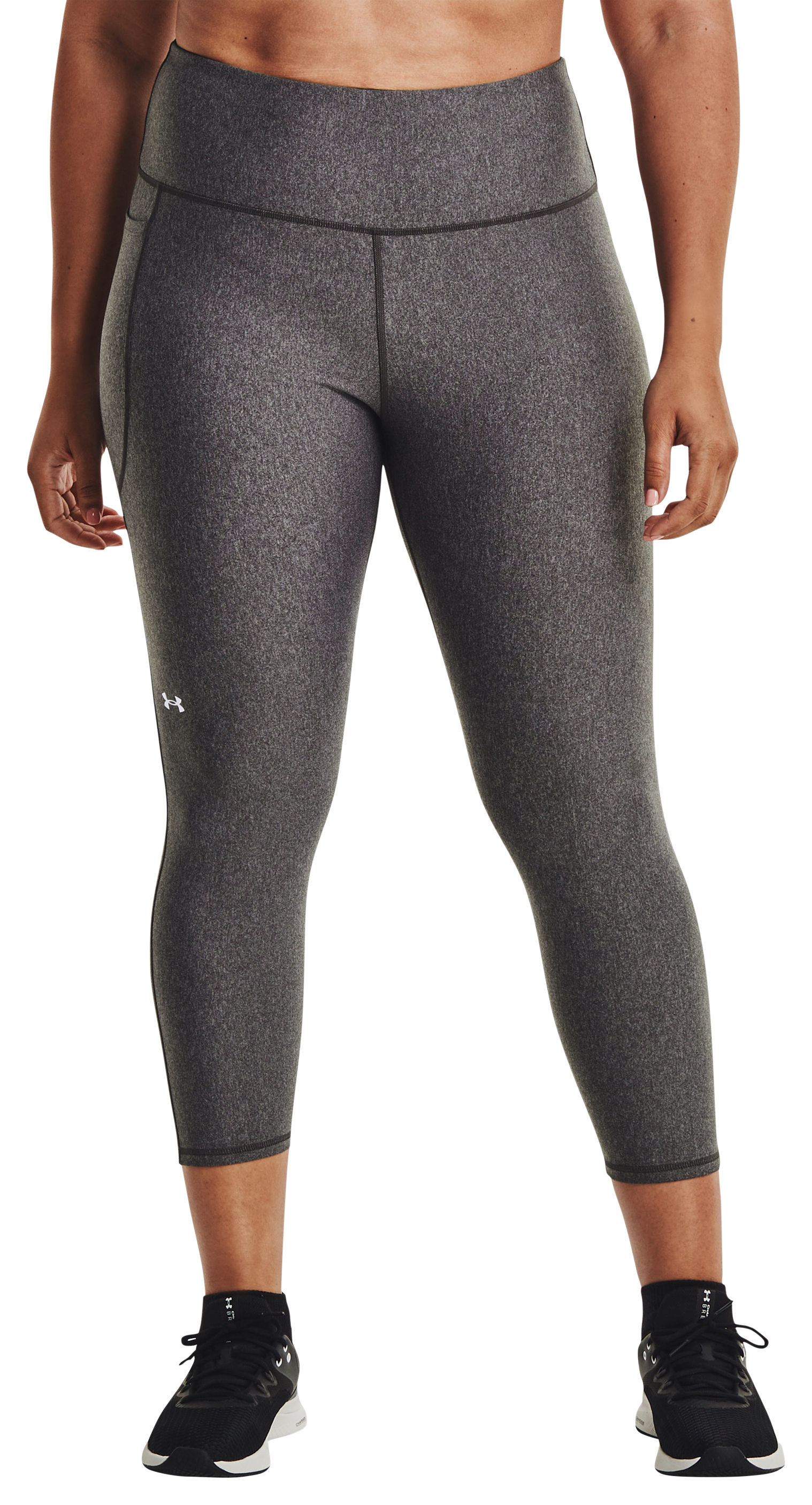 Under Armour HeatGear Armour No-Slip Waistband Ankle Leggings for Ladies - Charcoal Light Heather/White - XS - Short