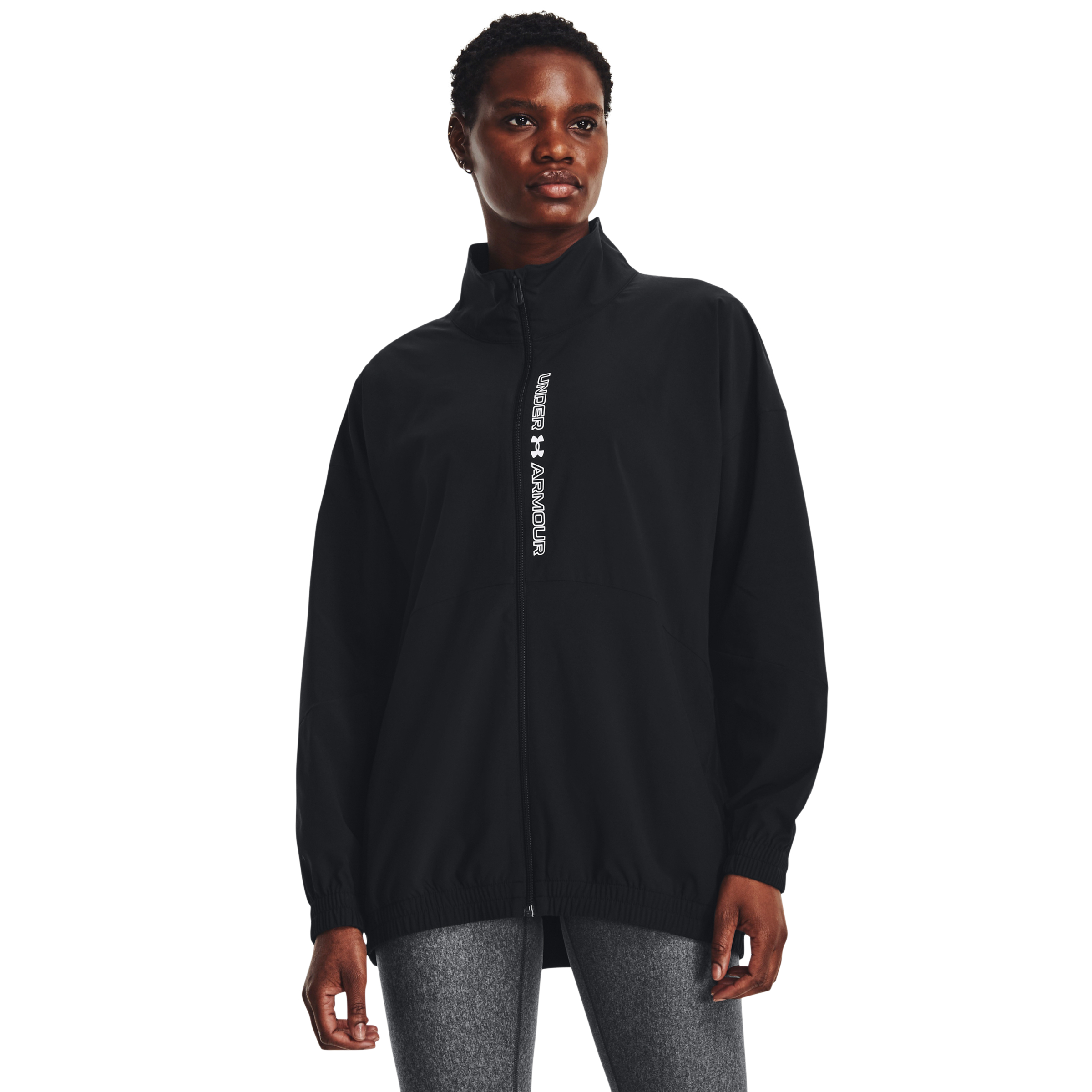 Image of Under Armour UA Woven Oversized Full-Zip Jacket for Ladies - Black/Black/White - M