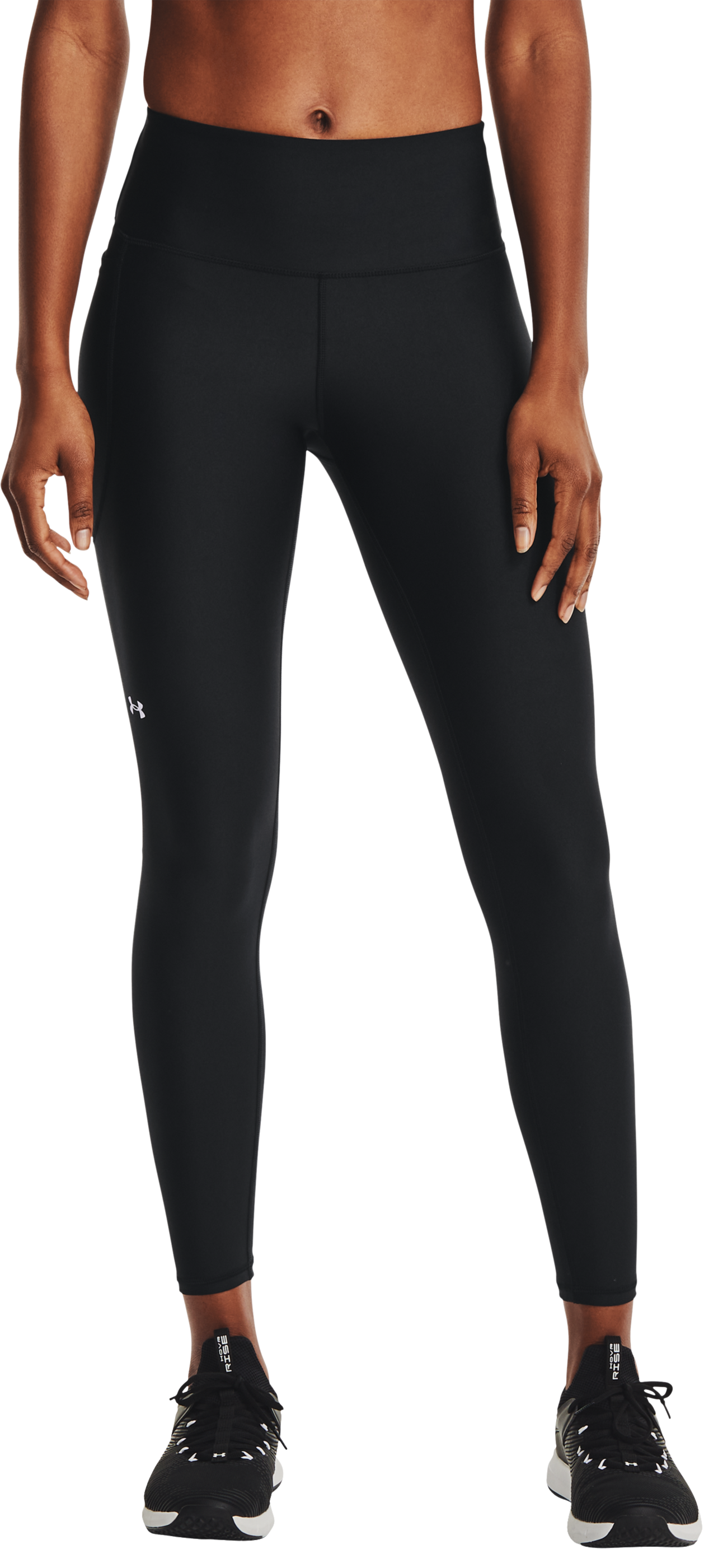 Image of Under Armour HeatGear Armour No-Slip Waistband Full-Length Leggings for Ladies - Black/White - XXL - Short