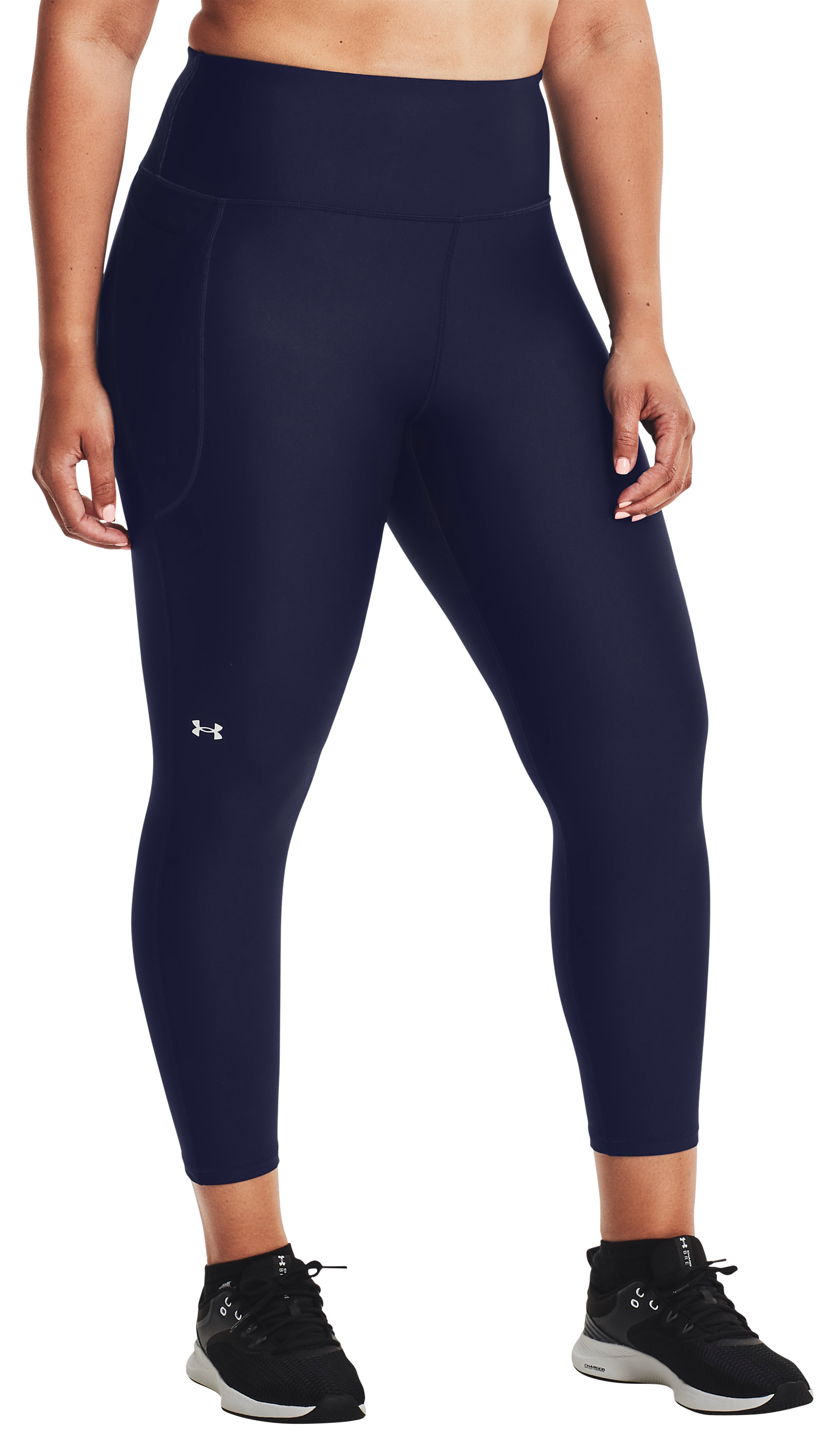 Image of Under Armour HeatGear Armour No-Slip Waistband Ankle Leggings for Ladies - Midnight Navy/White - XXL - Tall