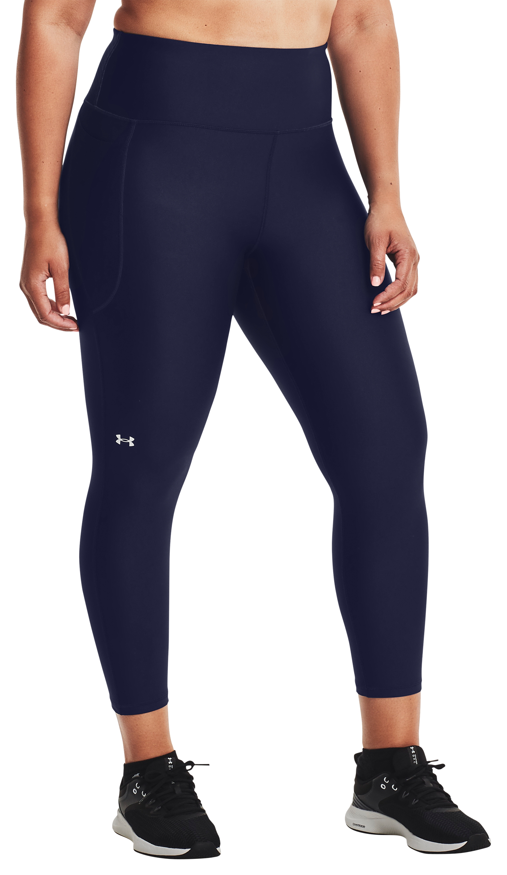 Under Armour HeatGear Armour No-Slip Waistband Ankle Leggings for Ladies - Midnight Navy/White - L - Short