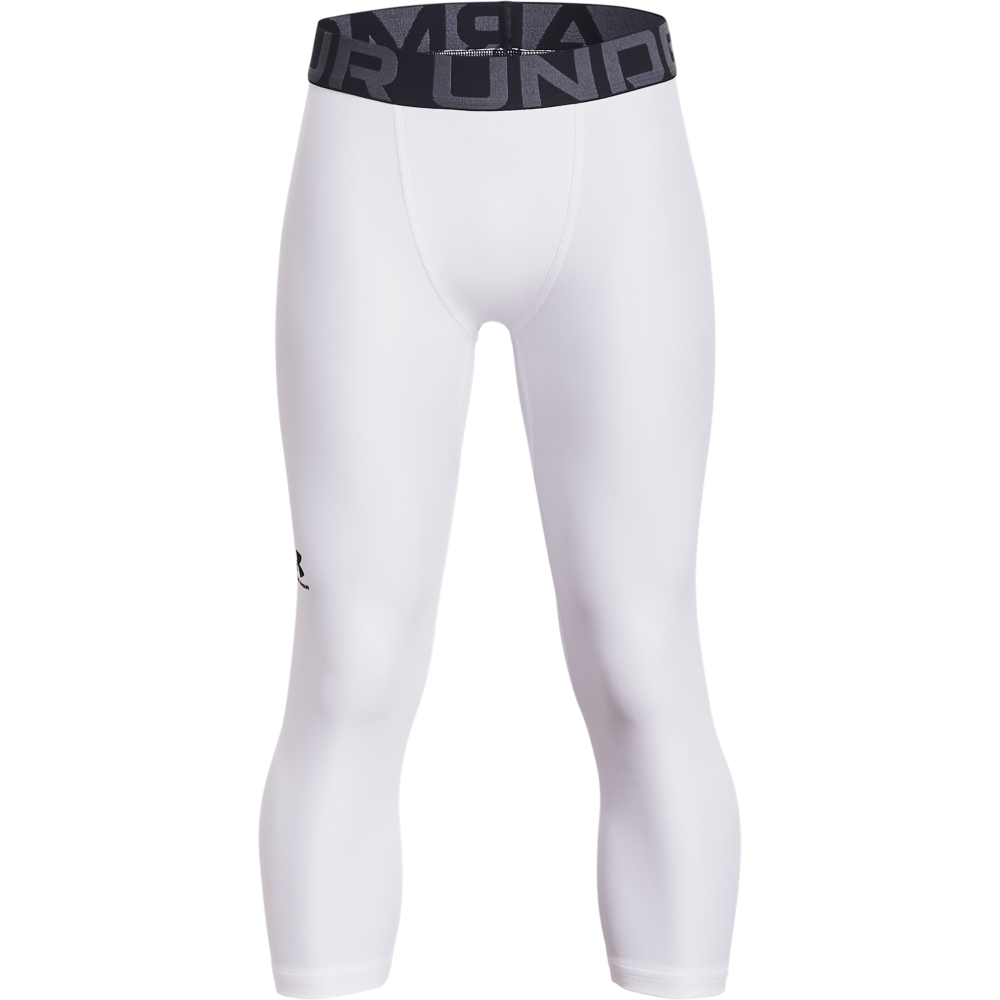 Image of Under Armour HeatGear Armour Three-Quarter Leggings for Kids - White/Black - M