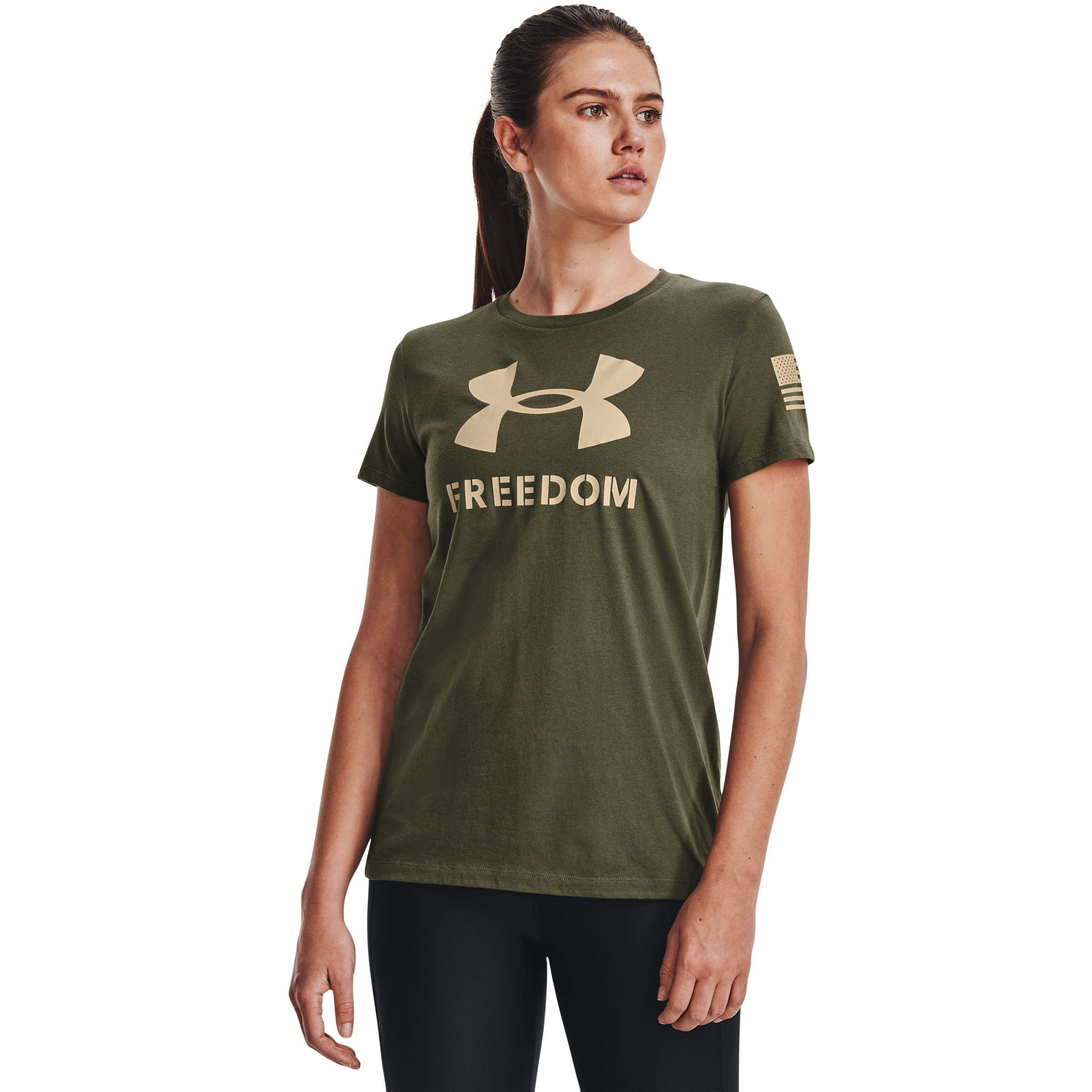 Image of Under Armour Freedom UA Logo Short-Sleeve T-Shirt for Ladies - Marine OD Green/Desert Sand - L
