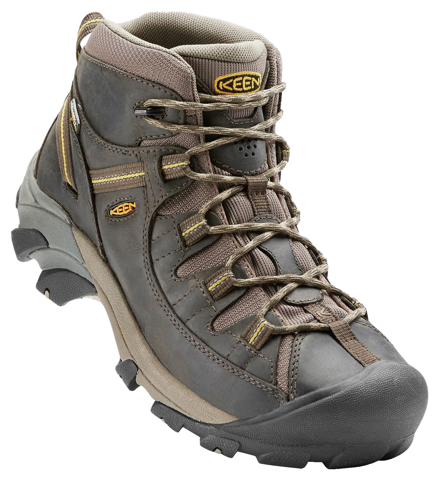 Image of KEEN Targhee II Mid Waterproof Hiking Boots for Men - Black Olive/Yellow - 9M