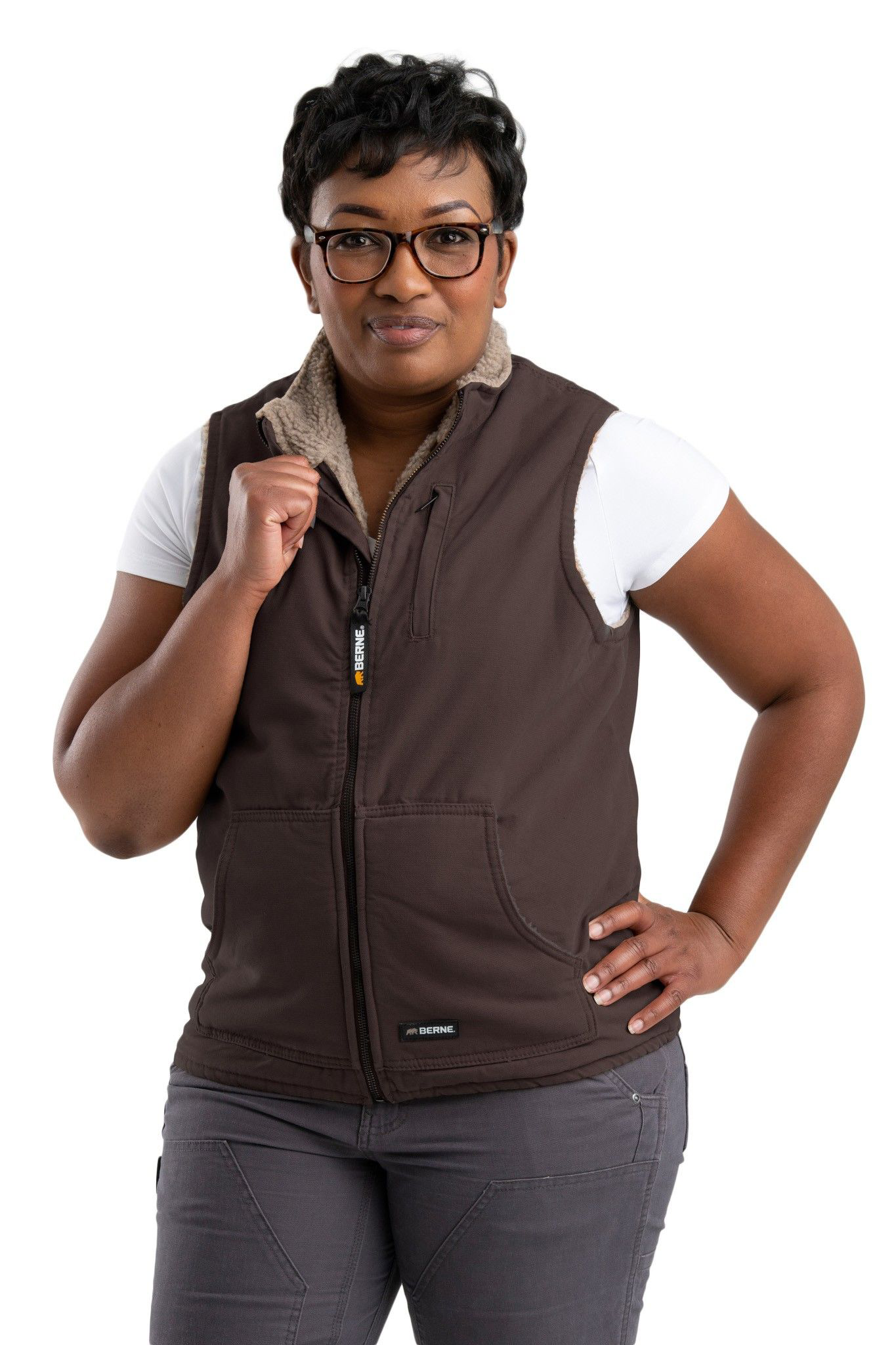 Image of Berne Sherpa-Lined Softstone Duck Vest for Ladies - Tuscan