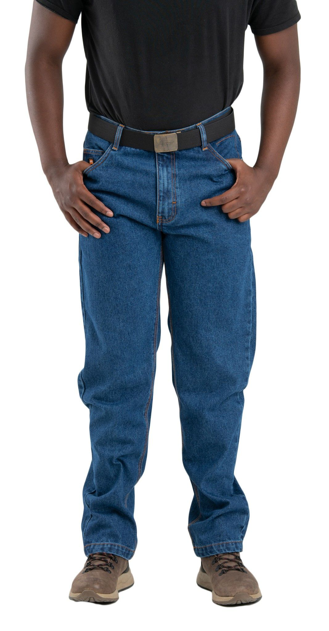 Image of Berne Flame-Resistant Denim 5-Pocket Jeans for Men - Stone Wash Dark