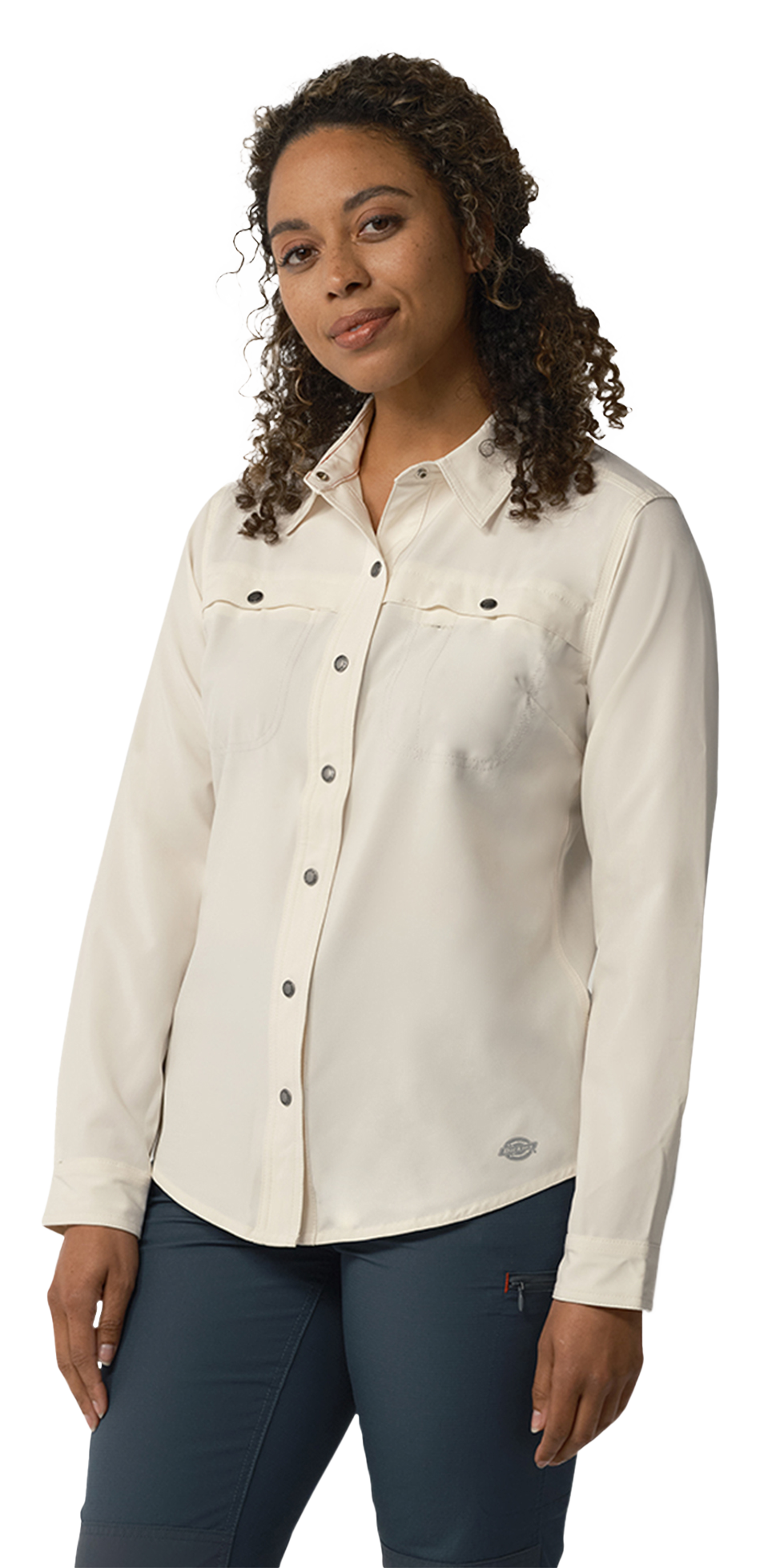 Image of Dickies Cooling Roll-Tab Long-Sleeve Work Shirt for Ladies - Antique White Single Dye - S