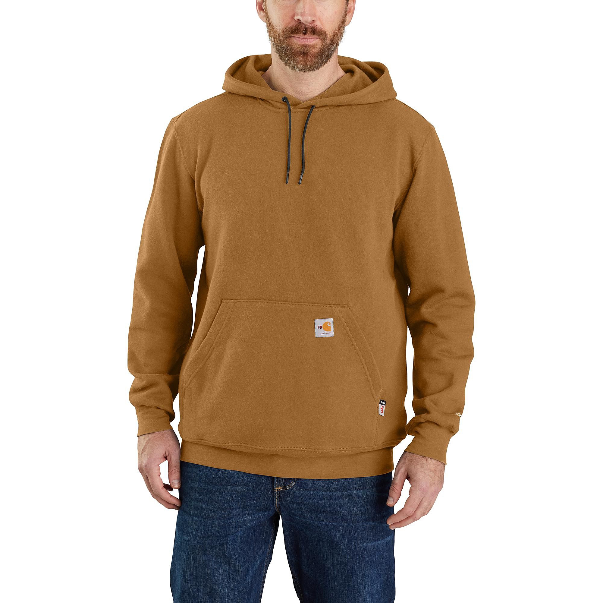Image of Carhartt Flame-Resistant Force Original Fit Midweight Pullover Hooded Long-Sleeve Sweatshirt for Men - Carhartt Brown - MT